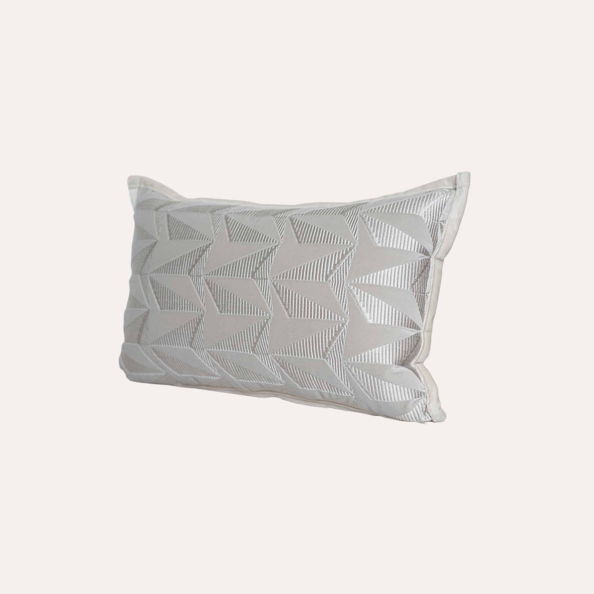 Luxury silver-grey texture geometric pattern lumbar cushion cover.