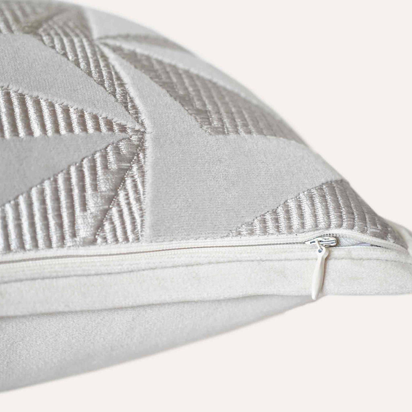 Luxury silver-grey texture geometric pattern lumbar cushion cover with invisible zipper.