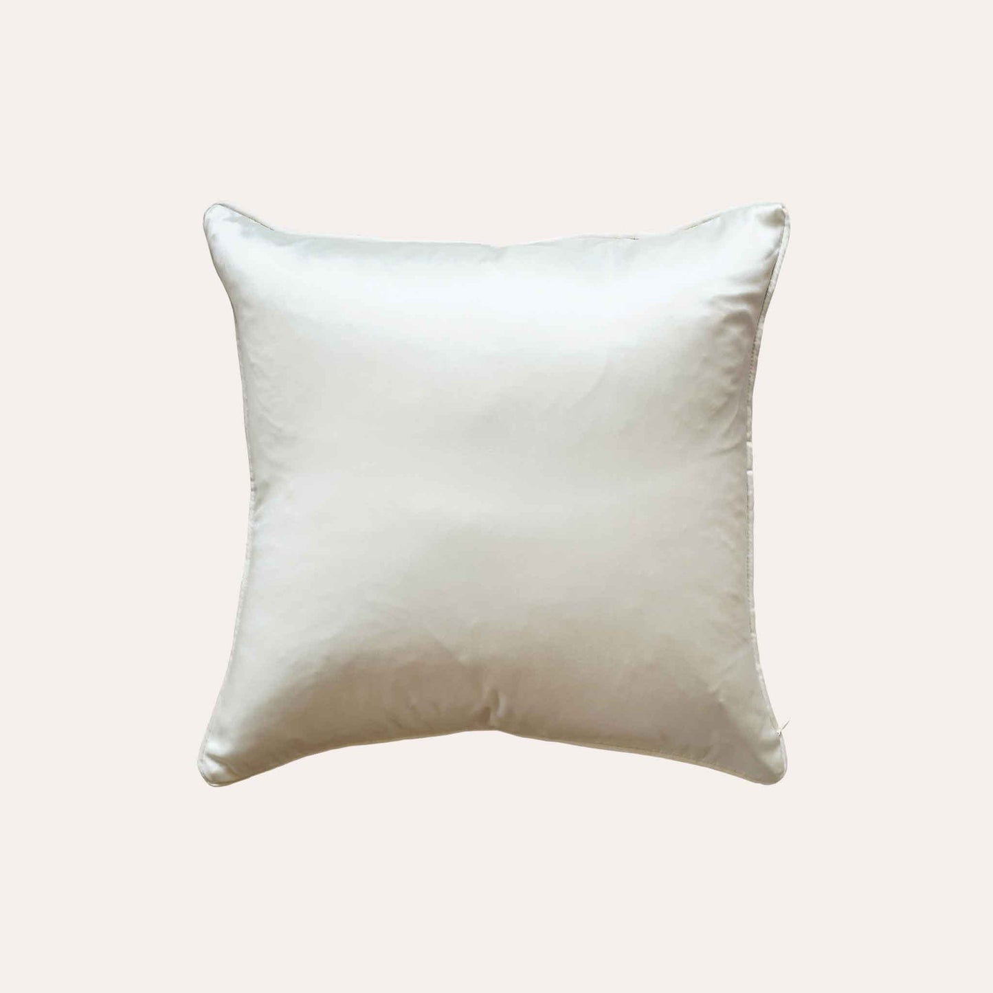 Modern silver and beige abstract pattern cushion cover with pearl white back.