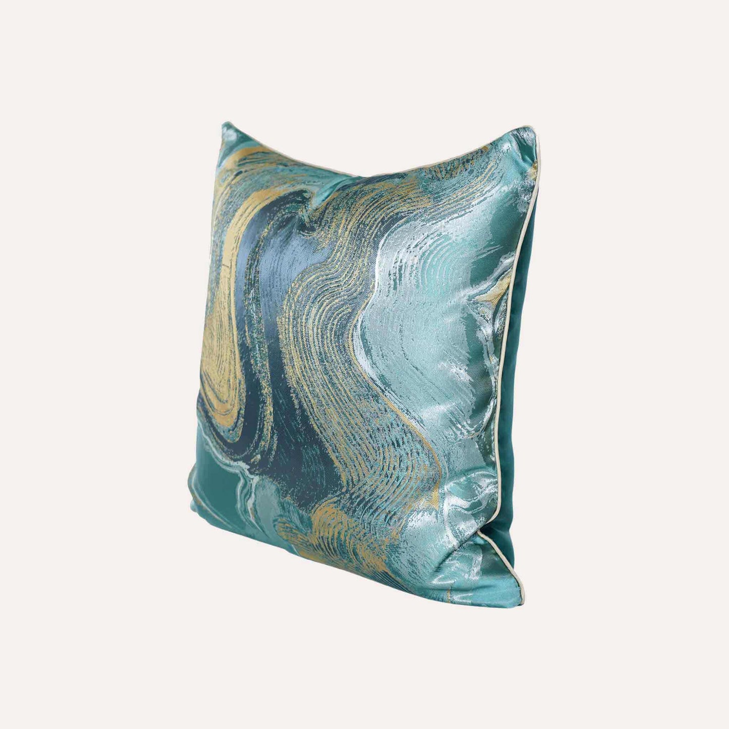 Modern green and gold abstract marble pattern cushion cover.