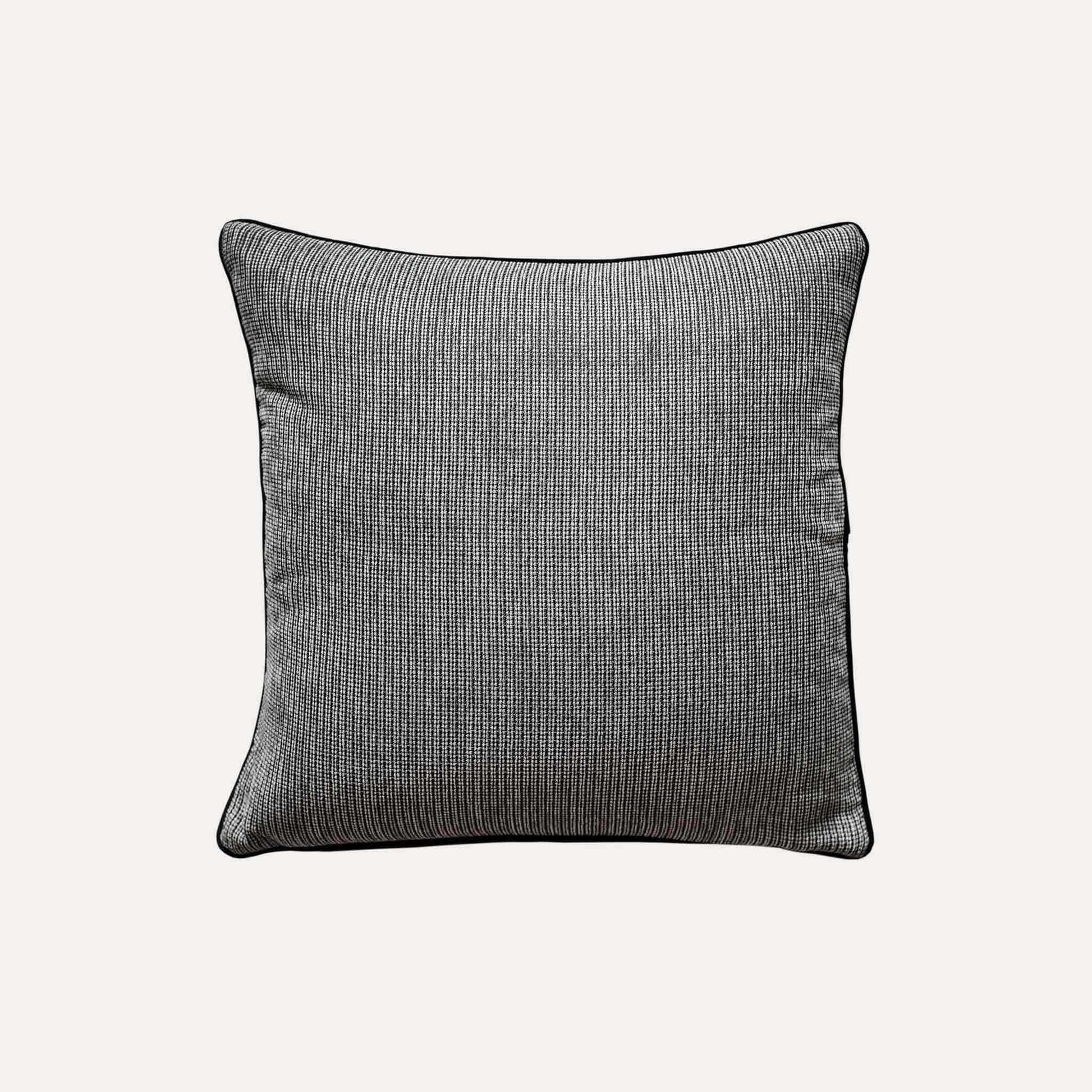 Contemporary grey and black woven cotton linen decorative cushion cover.