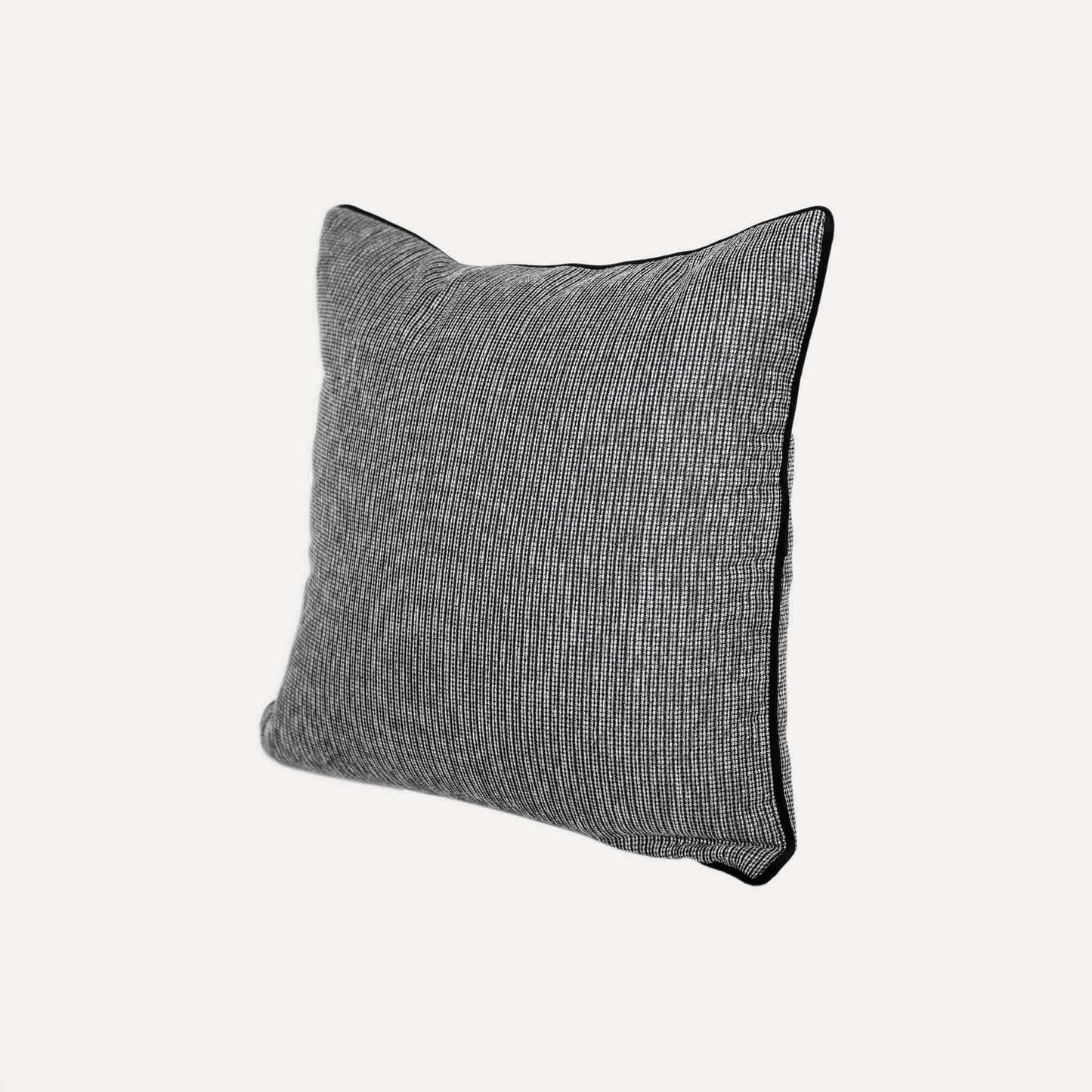 Contemporary grey and black woven cotton linen decorative cushion cover.