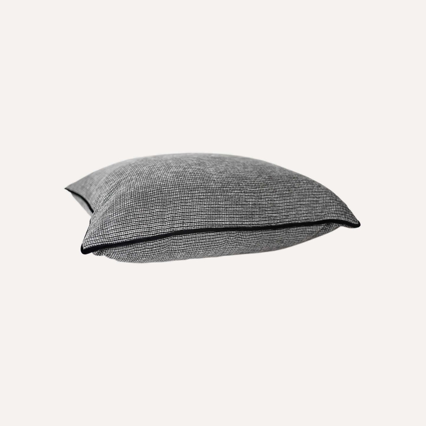 Contemporary grey and black woven cotton linen decorative cushion cover.