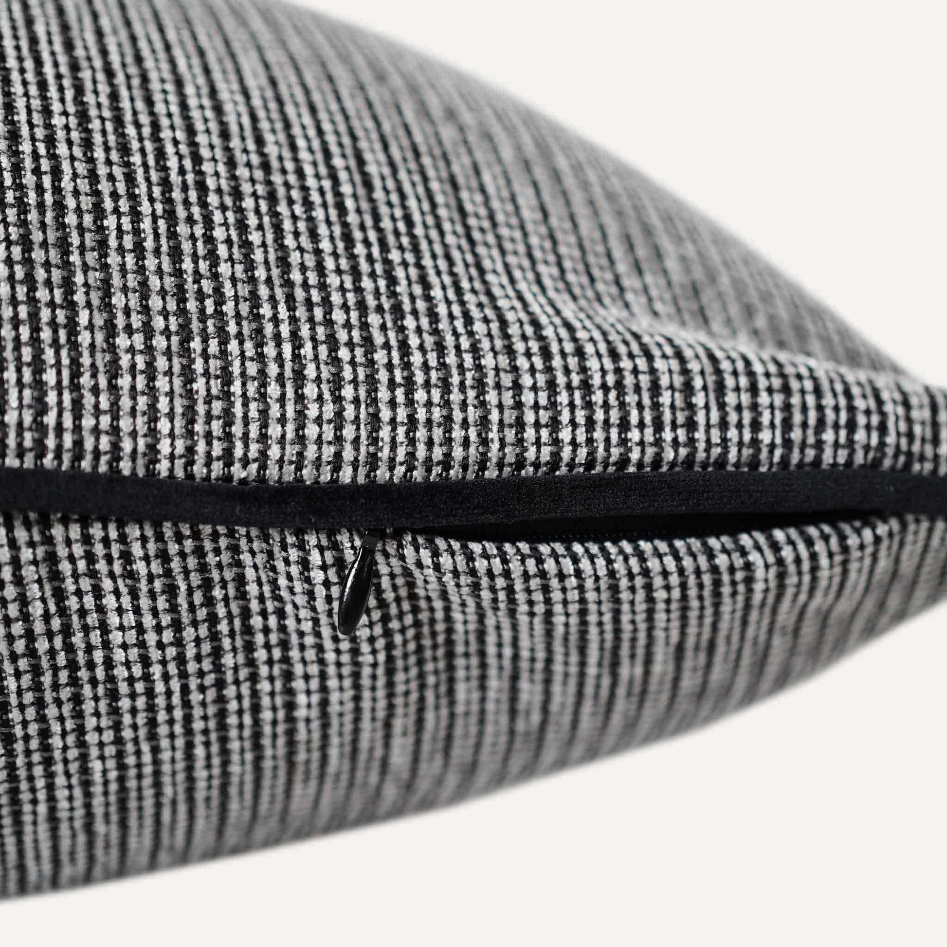 Contemporary grey and black woven cotton linen decorative cushion cover with invisible zipper.