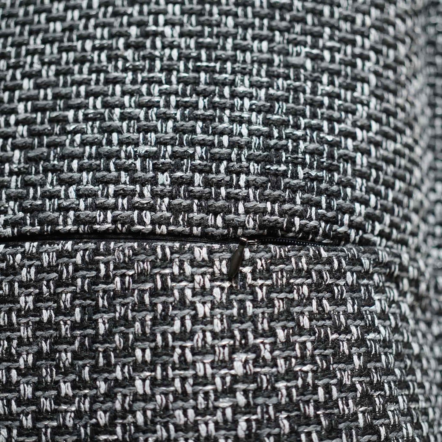 Modern gray and black woven cotton linen wide edge decorative cushion cover with invisible zipper.
