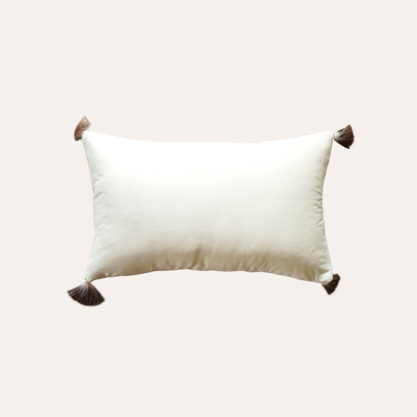 Natural white cotton patchwork PU with gradient tassels lumbar cushion cover.