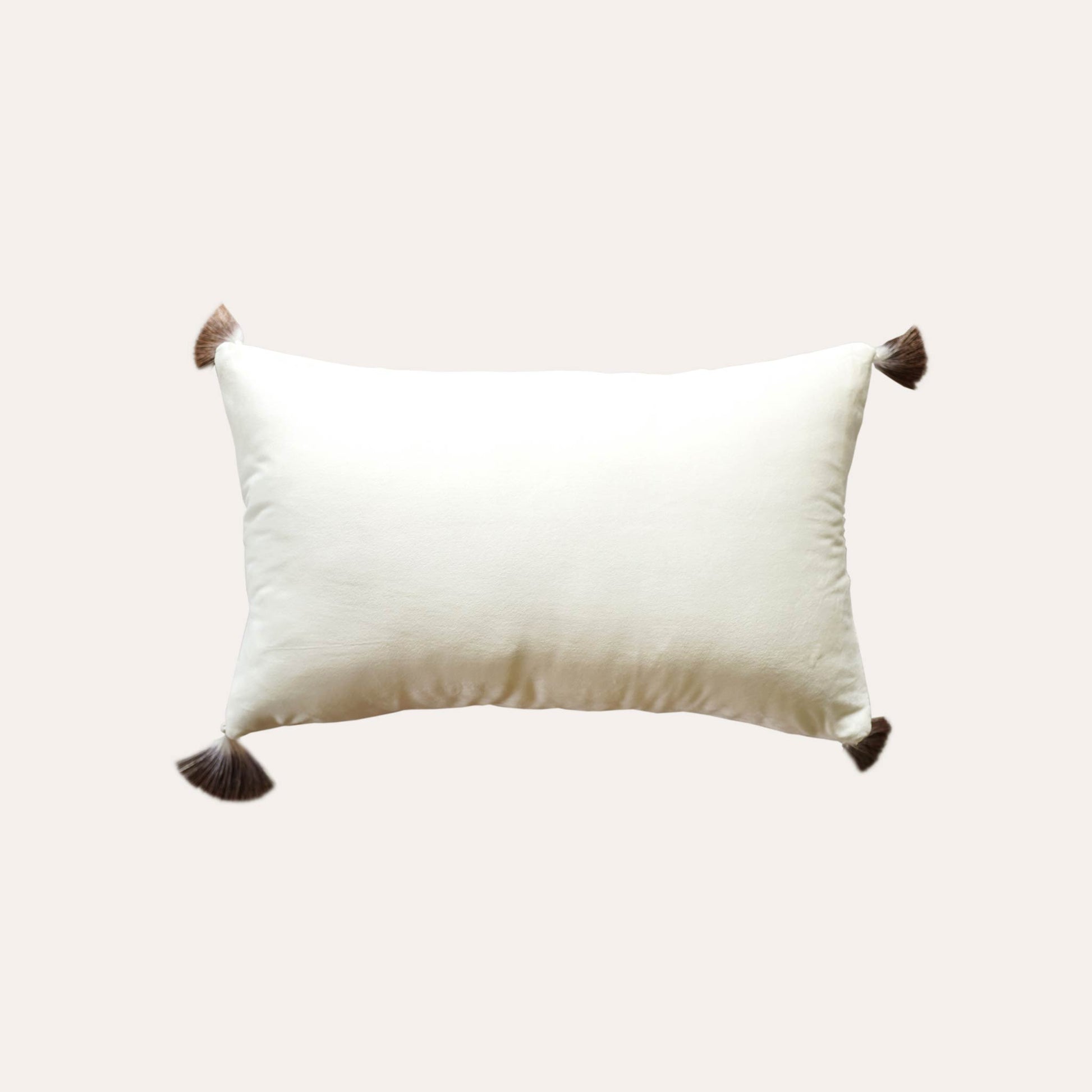 Natural white cotton patchwork PU with gradient tassels lumbar cushion cover.