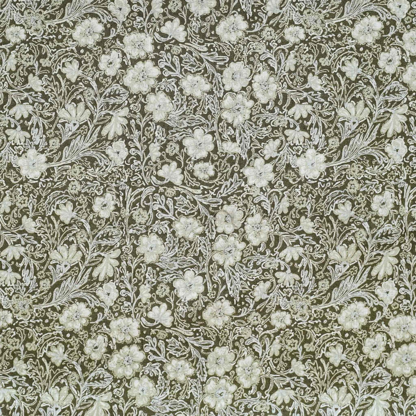 Floral pattern olive base lumbar cushion.