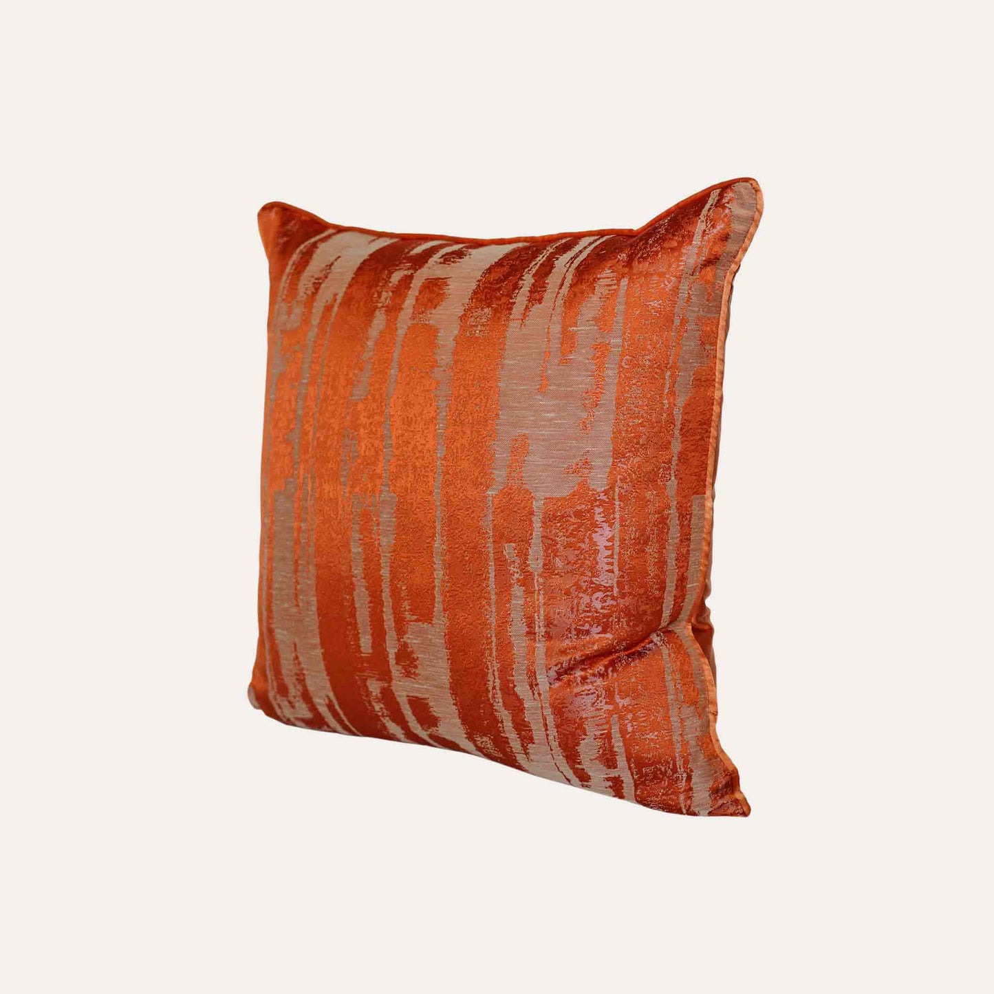 Eye-catching orange and beige abstract pattern polyester decor cushion cover.