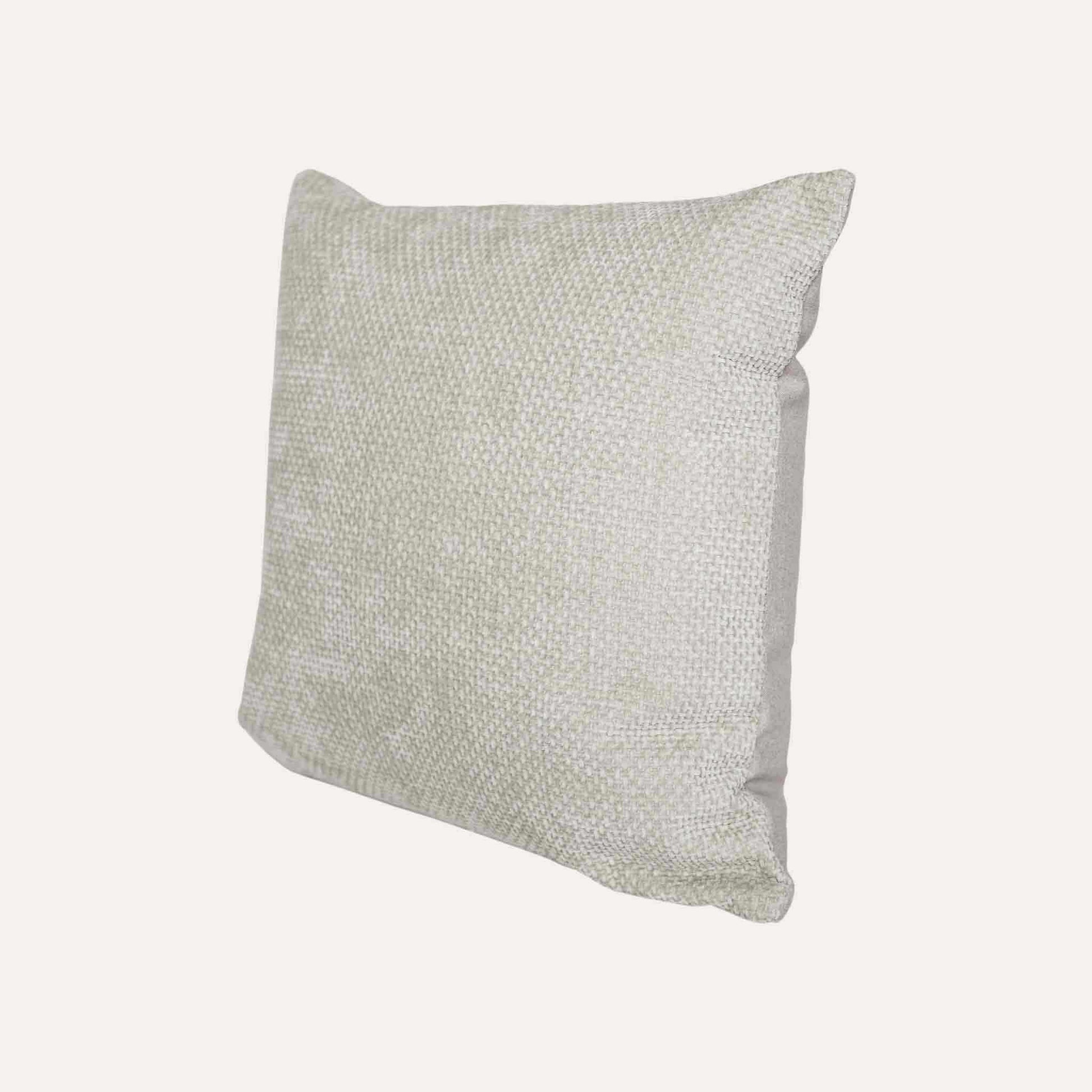 Pale green woven chenille cushion cover.
