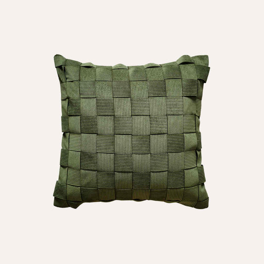 Pine green corduroy soft stripe woven decorative cushion cover.