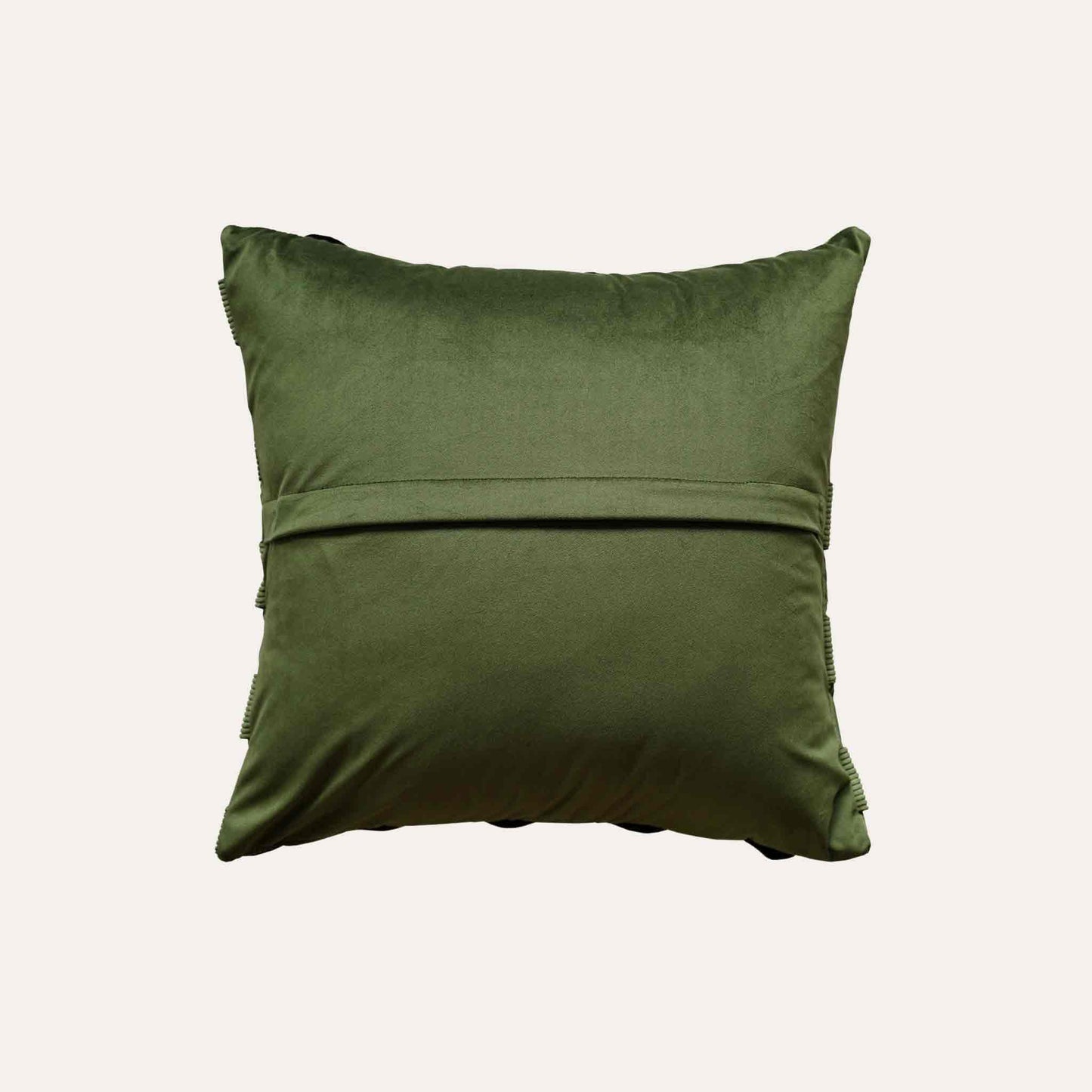 Pine green corduroy soft stripe woven decorative cushion cover with green back.
