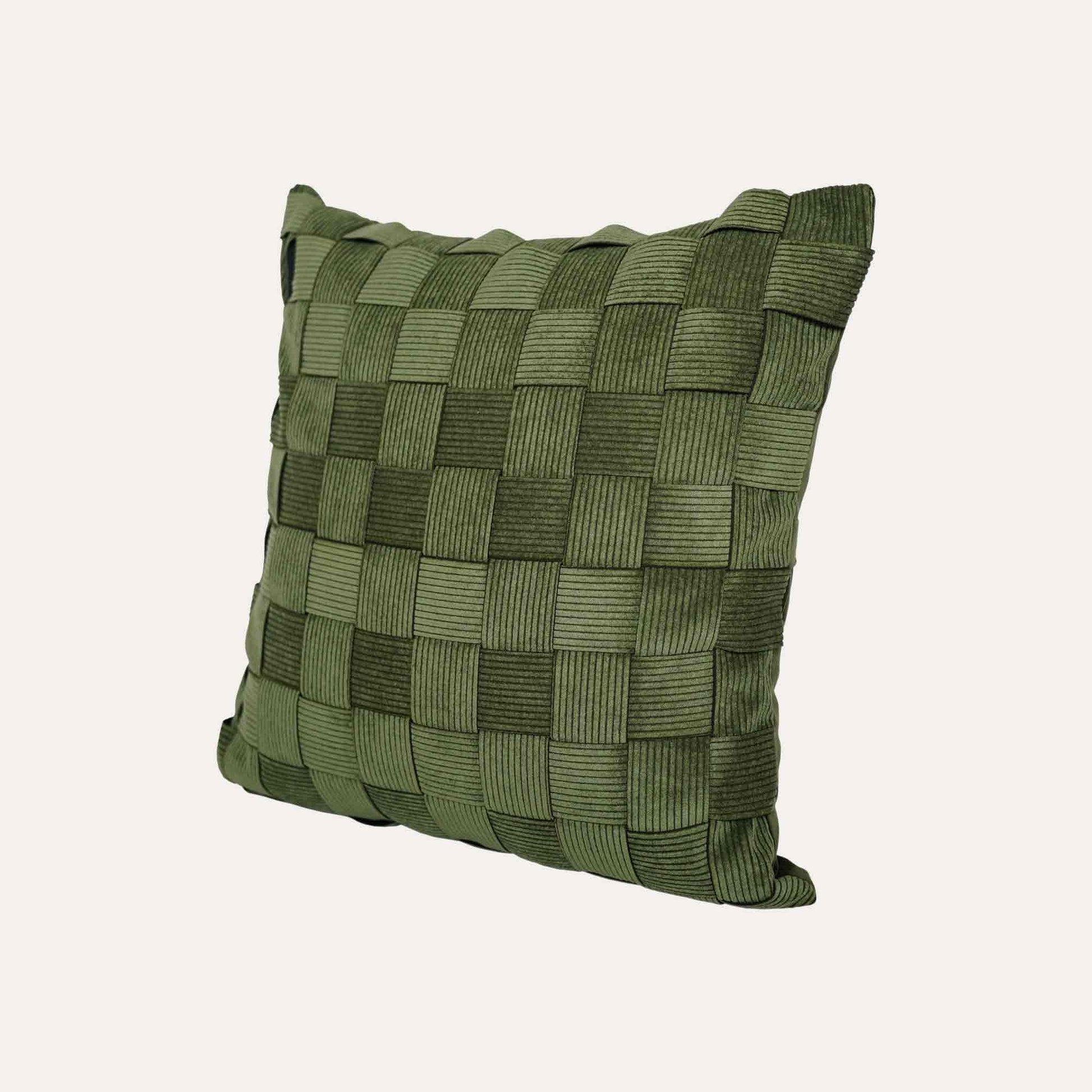 Pine green corduroy soft stripe woven decorative cushion cover.