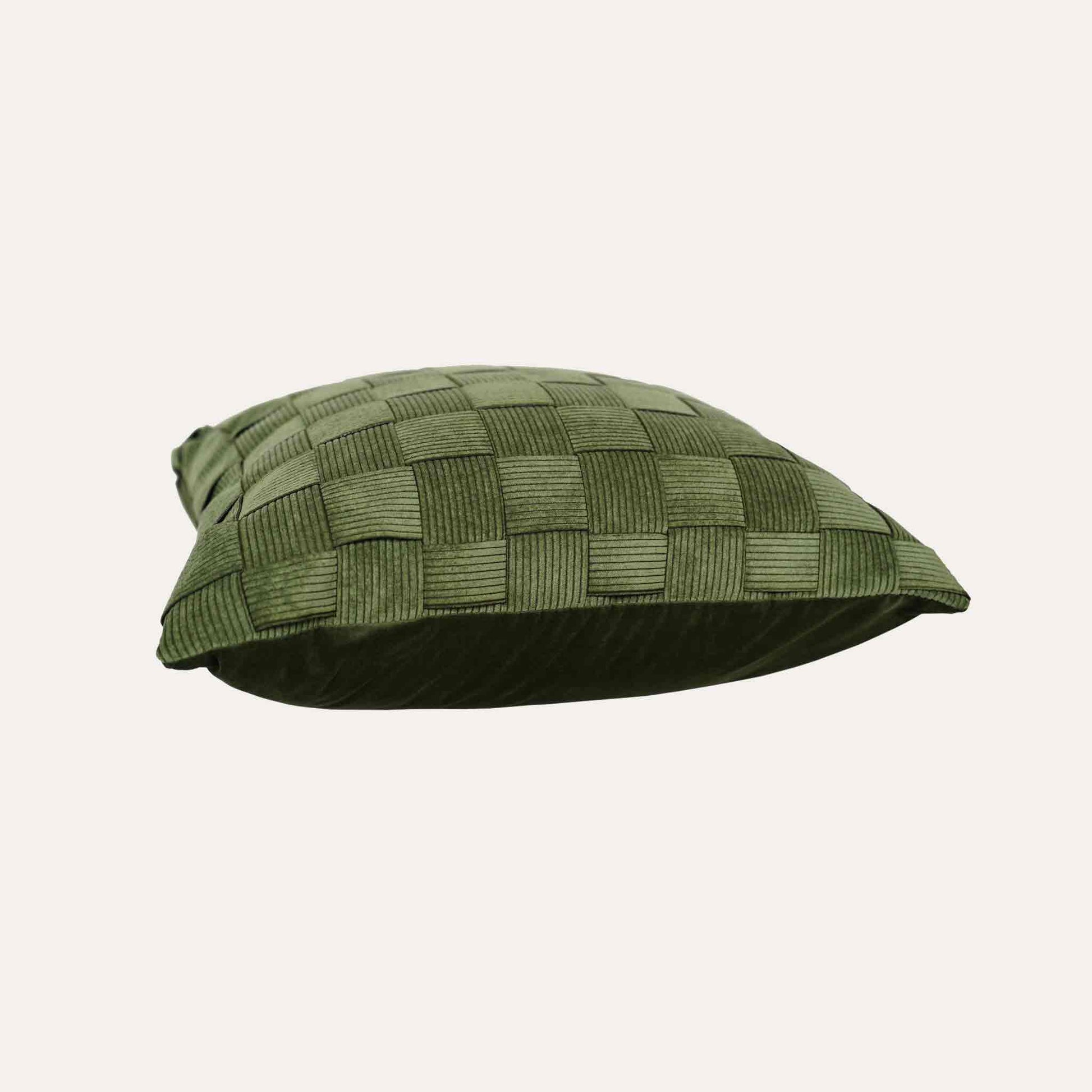 Pine green corduroy soft stripe woven decorative cushion cover.