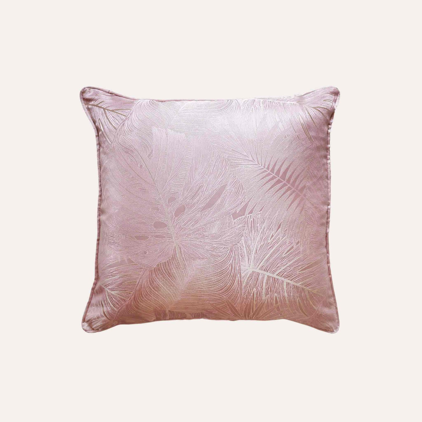 Gentle pink tropical palm leaves polyester decor cushion cover.