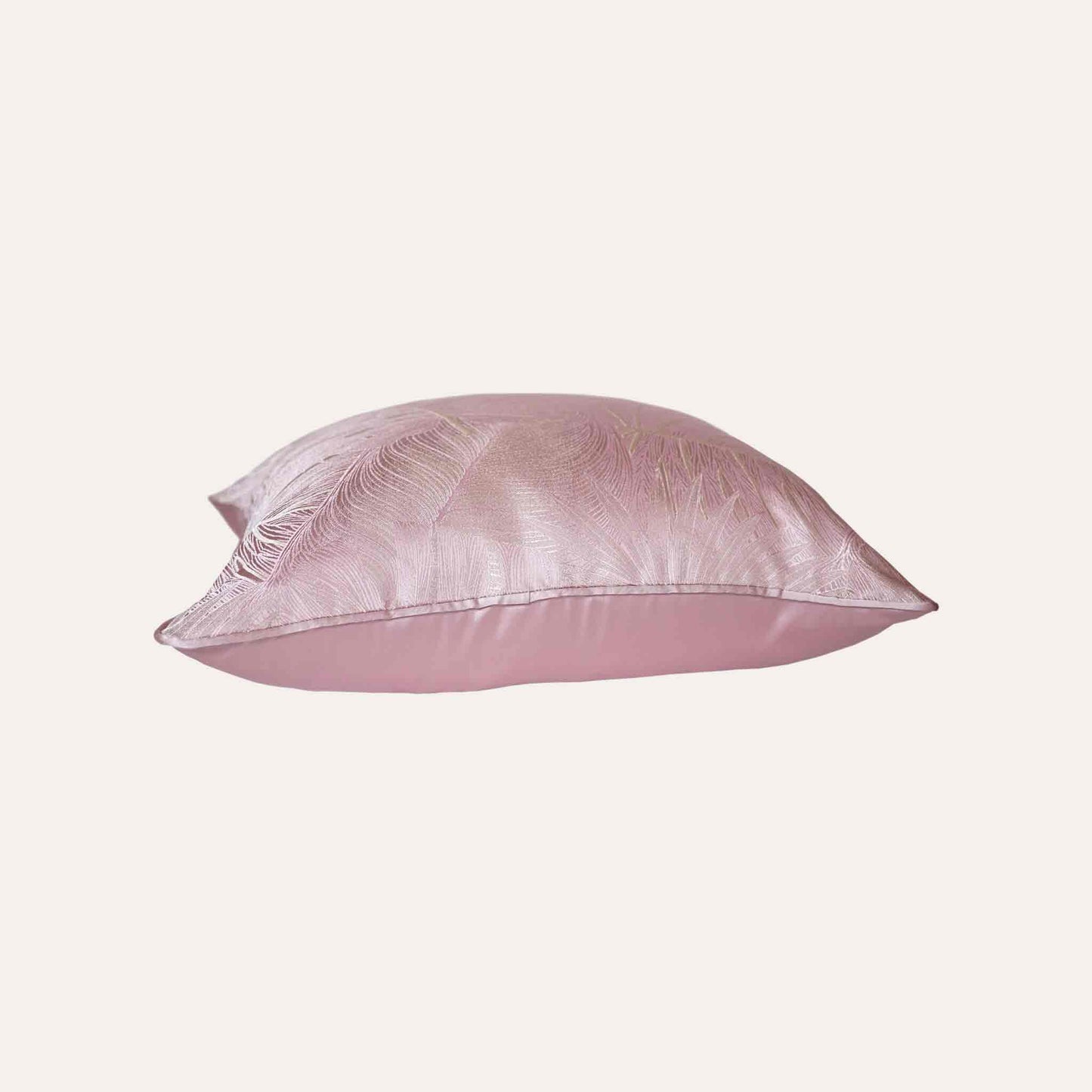 Gentle pink tropical palm leaves polyester decor cushion cover.