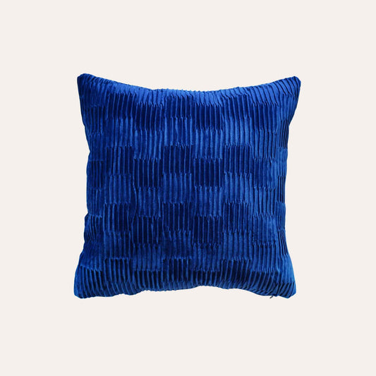 Luxurious prussian blue pleated design velvet cushion cover.
