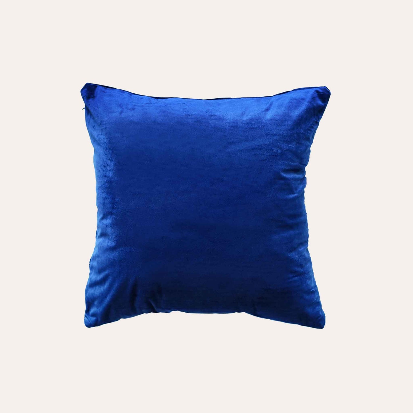 Luxurious prussian blue pleated design velvet cushion cover with solid blue back.