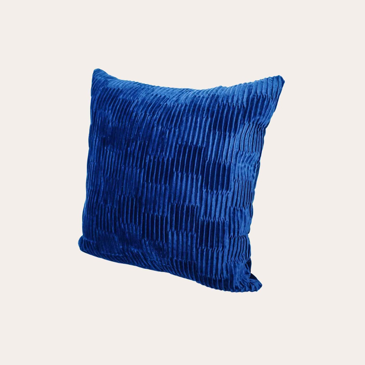 Luxurious prussian blue pleated design velvet cushion cover.