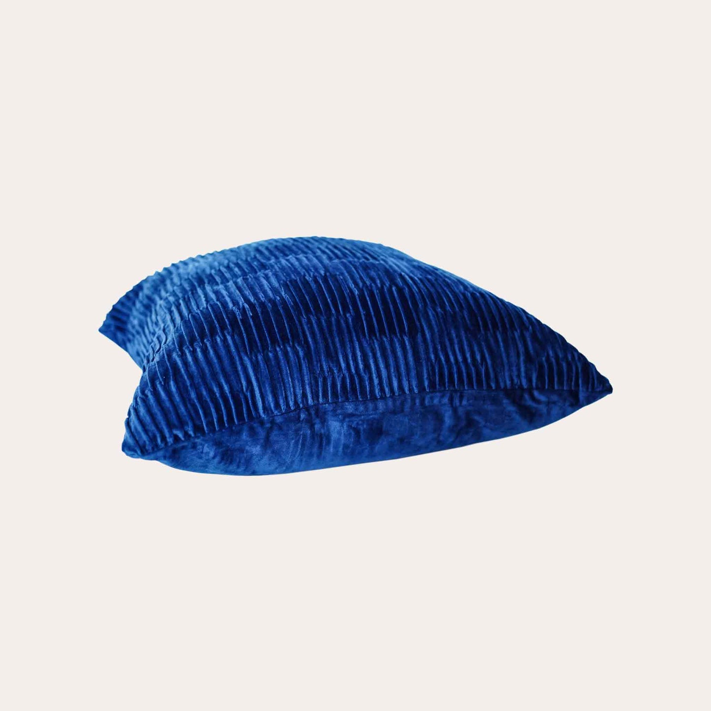 Luxurious prussian blue pleated design velvet cushion cover.