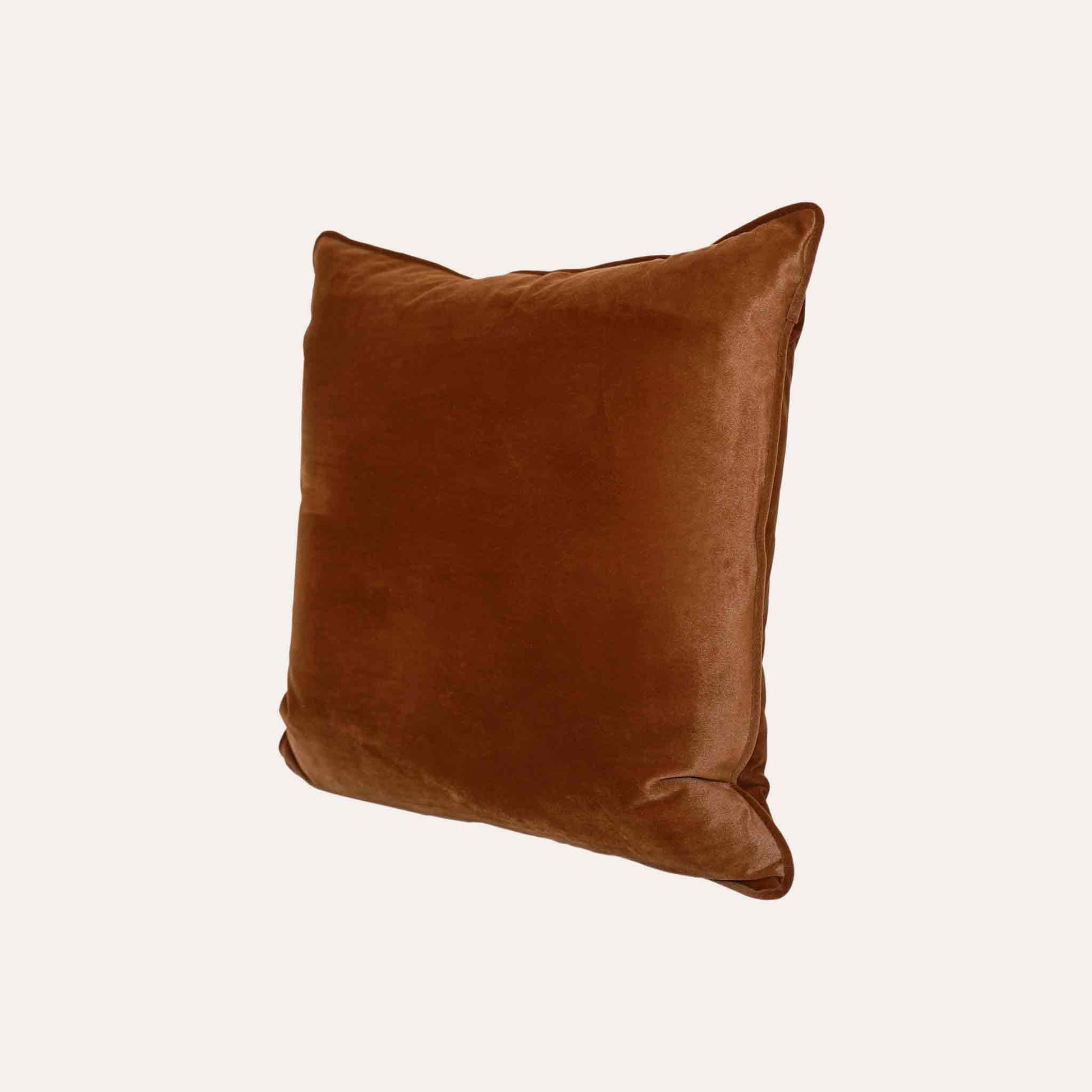 Soft raw umber velvet with stylish piping cushion cover.