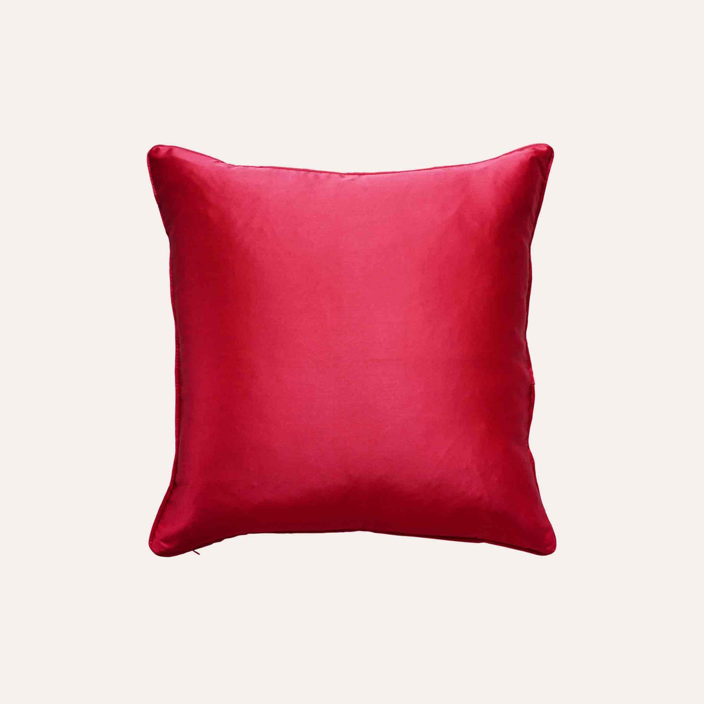 Luxury gold white abstract floral on red polyester decorative cushion cover with solid red back.