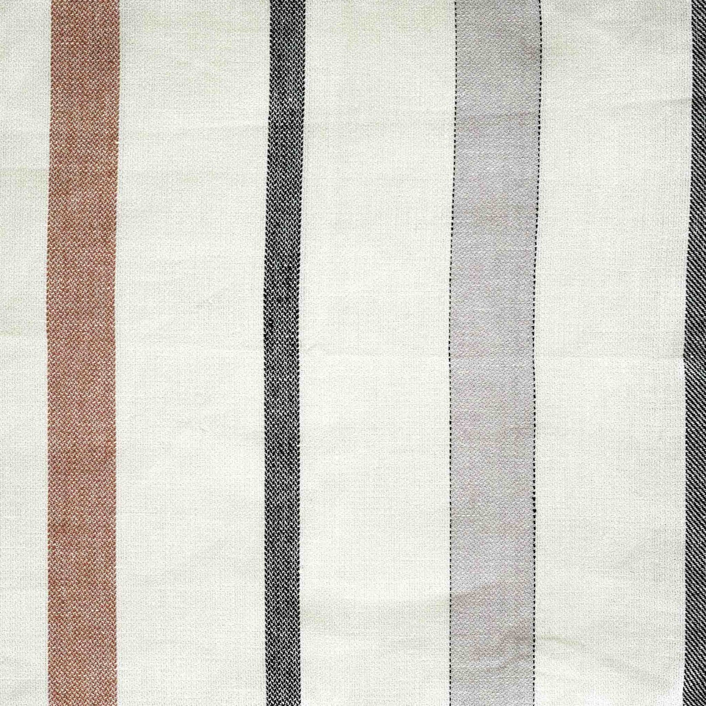 Red and grey stripes on white background cushion with welt edges.