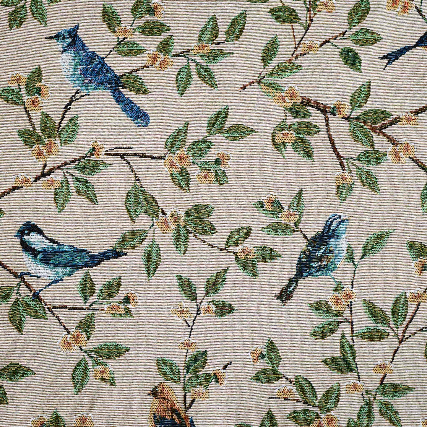 A stylish cushion cover adorned with retro birds on branches.