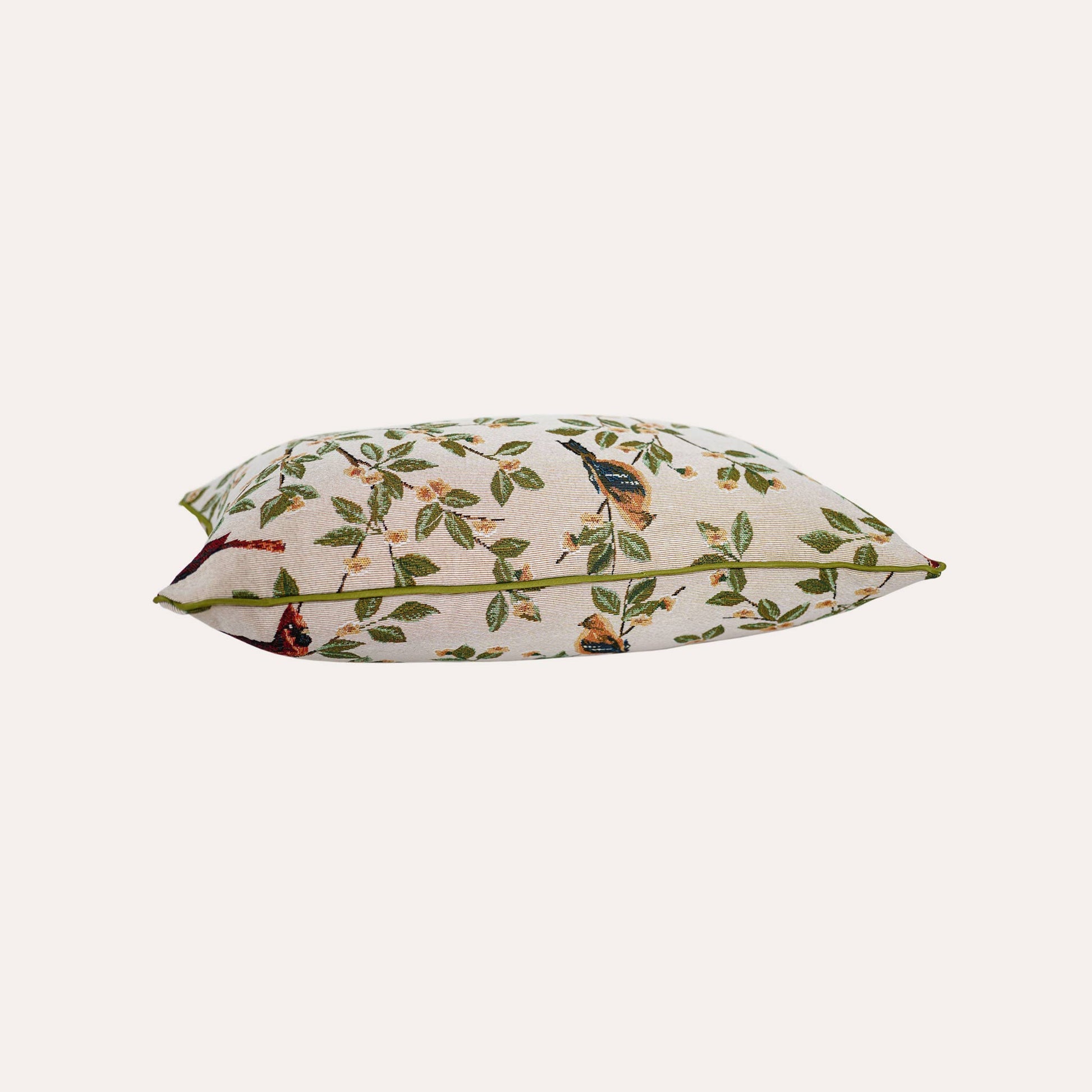 A stylish lumbar cushion cover adorned with retro birds on branches.