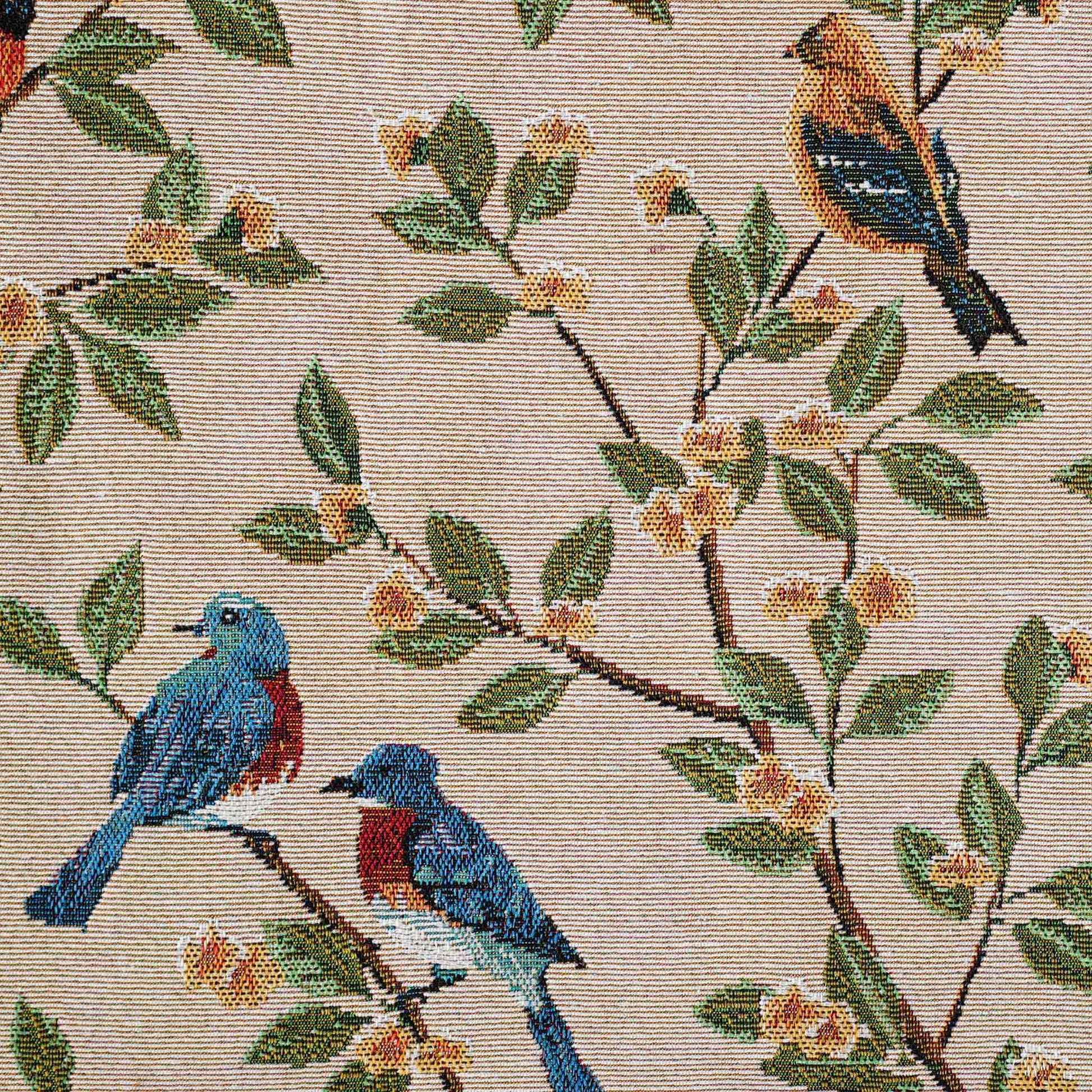 Stylish lumbar cushion cover decorated with jacquard of vintage birds on a tree branch.