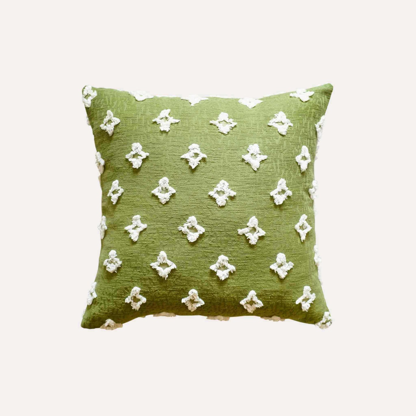 Sage green with white rhombus flower cushion cover.