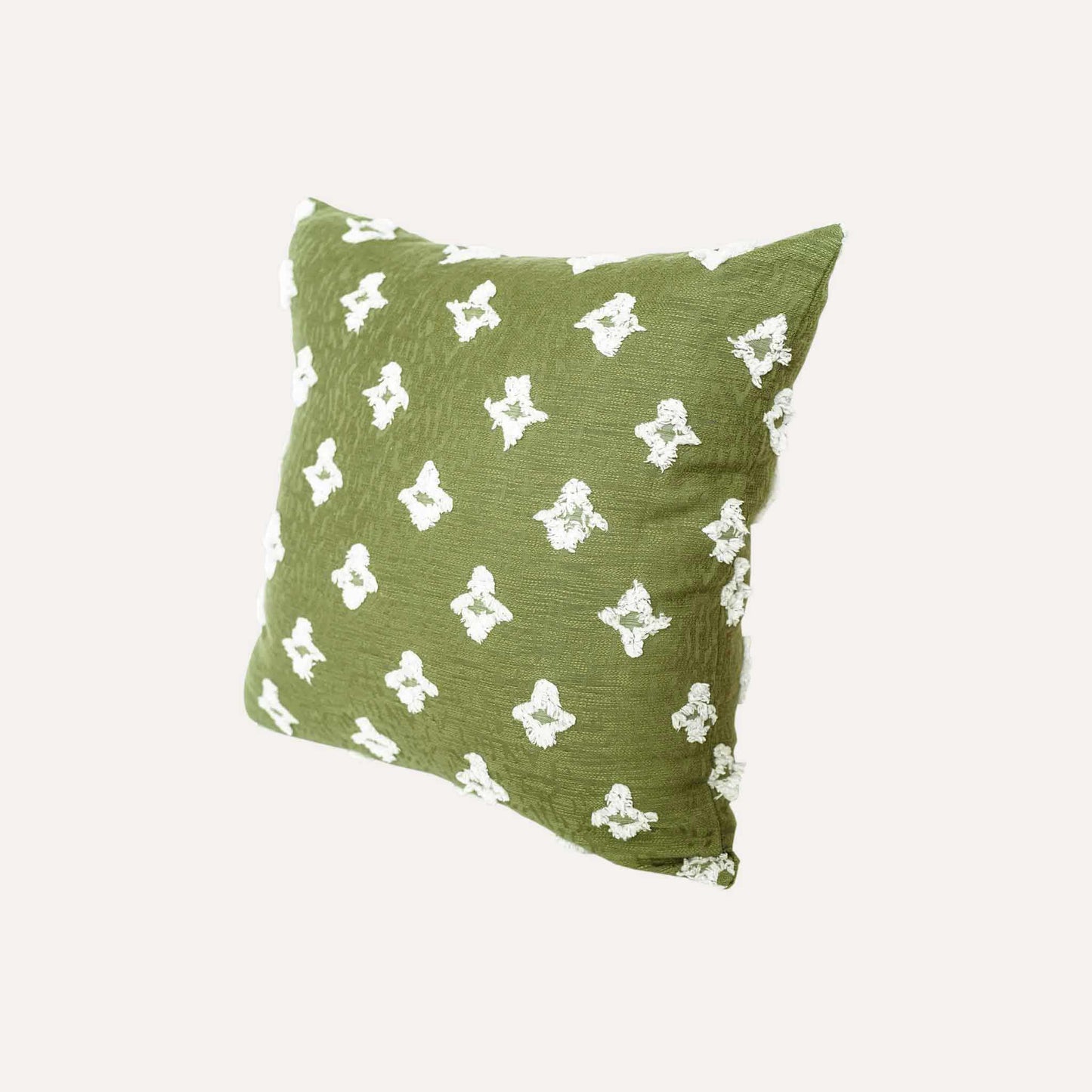 Sage green with white rhombus flower cushion cover.