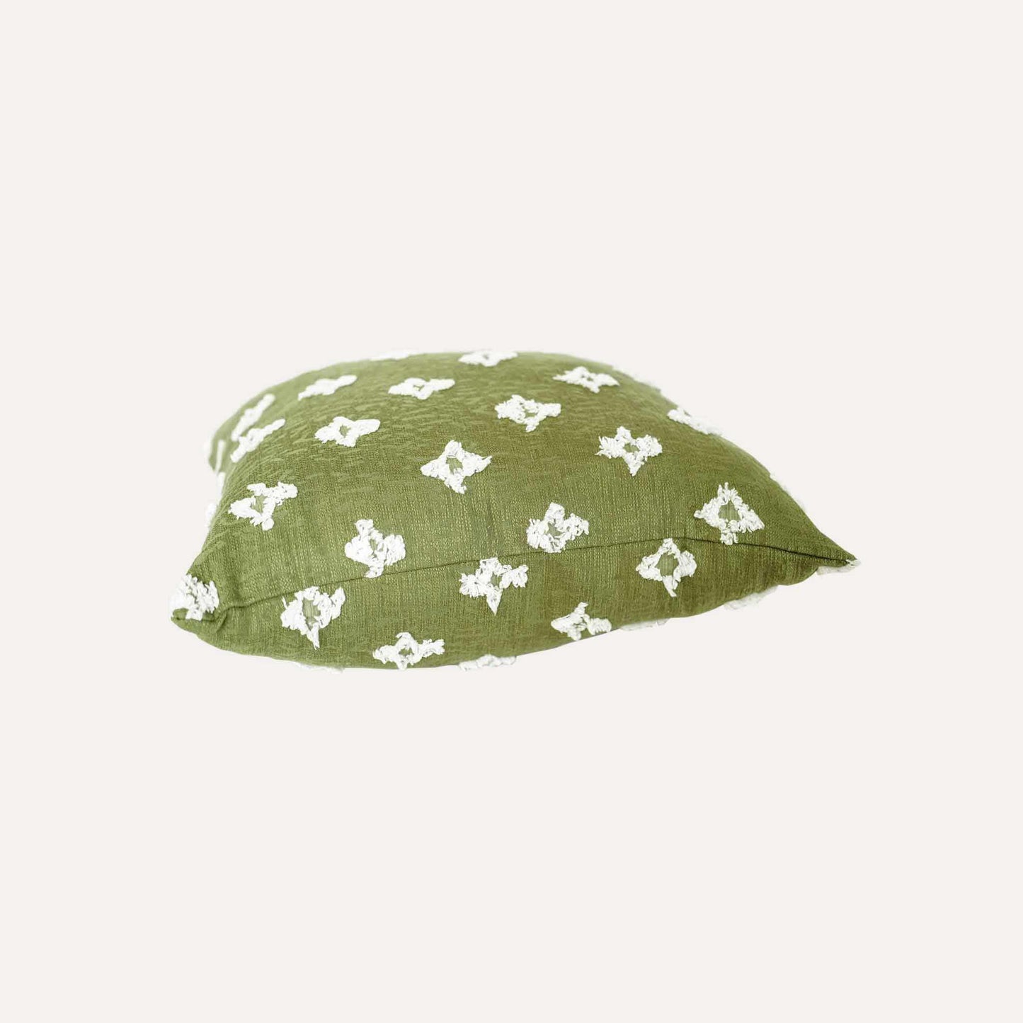 Sage green with white rhombus flower cushion cover.
