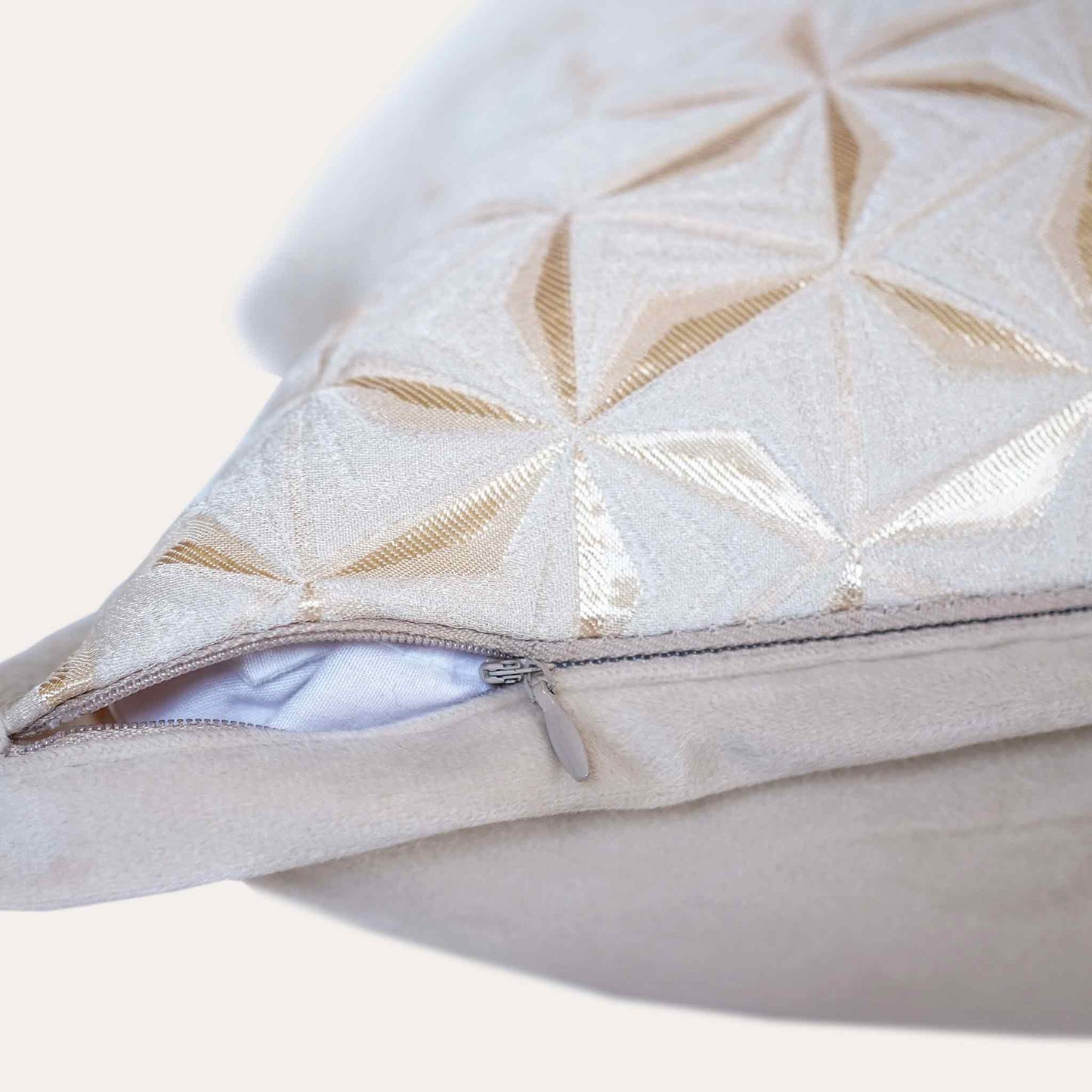 Elegant windmill motif and subtle 3D effect jacquard cushion covers with invisible zipper.