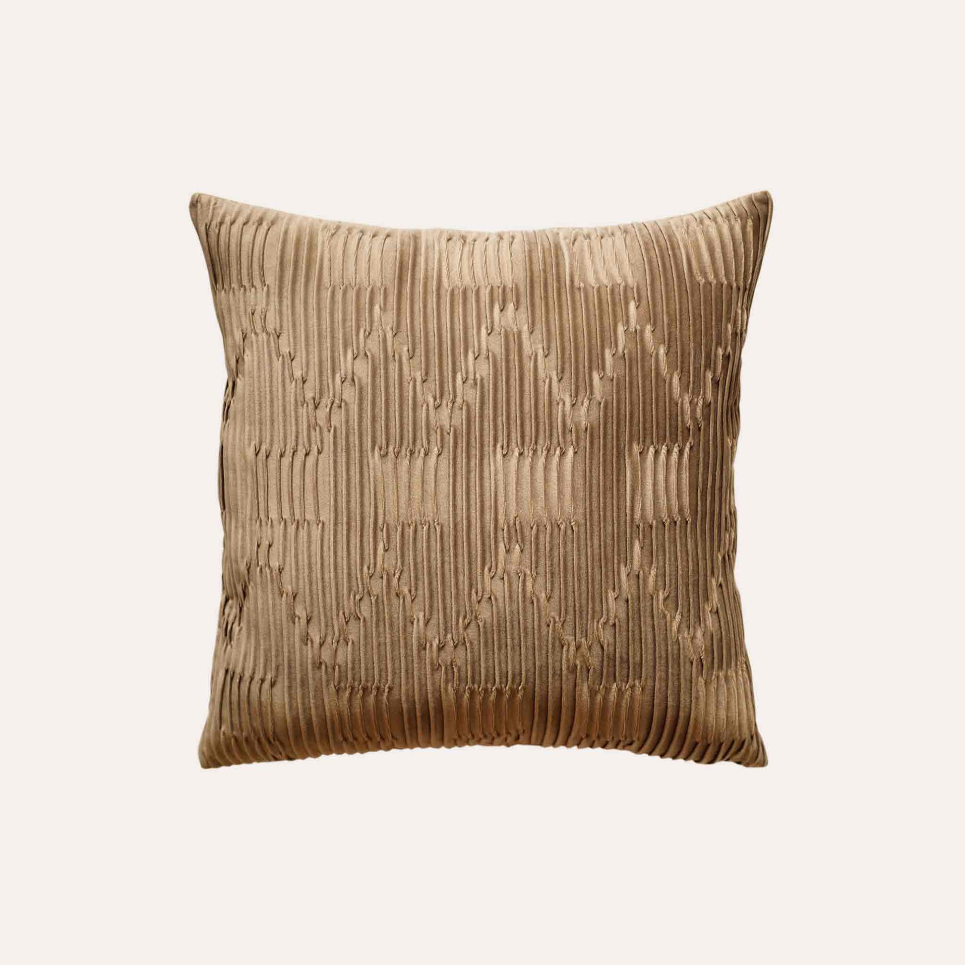 Brown pleated embossed velvet cushion covers.