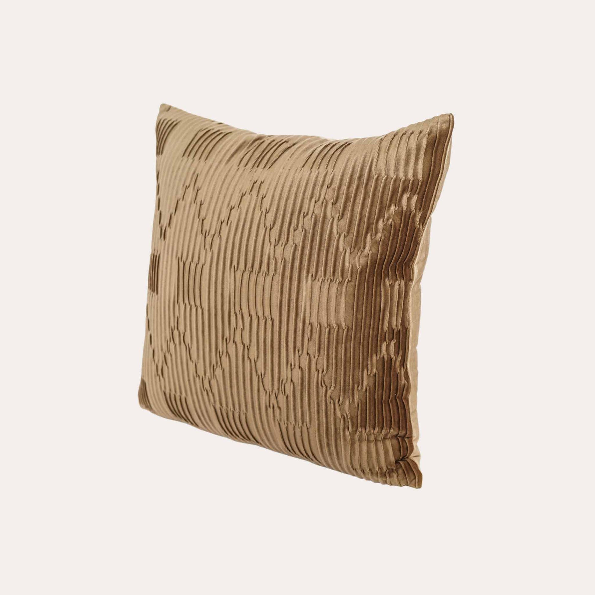 Brown pleated embossed velvet cushion covers.