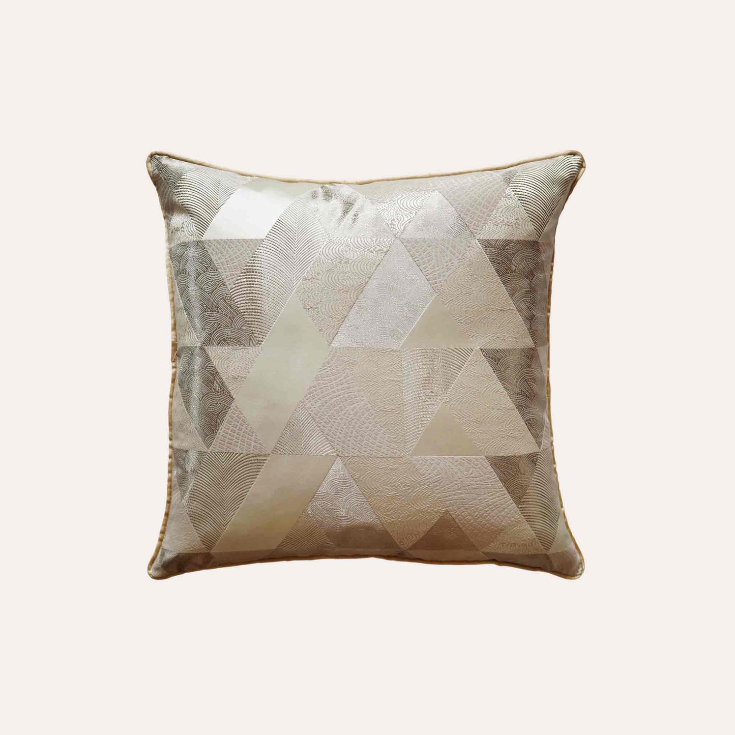 Elegant champagne gold color cushion cover showcasing a unique geometric pattern.