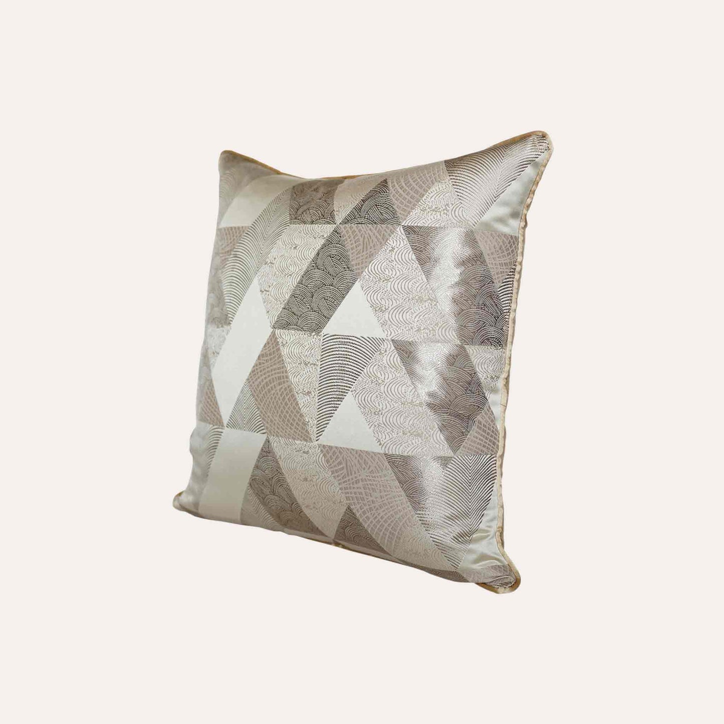 Elegant champagne gold color cushion cover showcasing a unique geometric pattern.