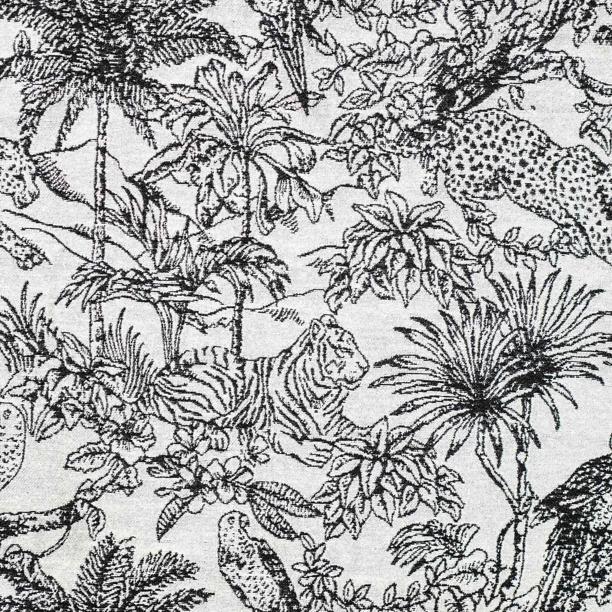 Black and white jungle animal jacquard, black wide border cushion cover.