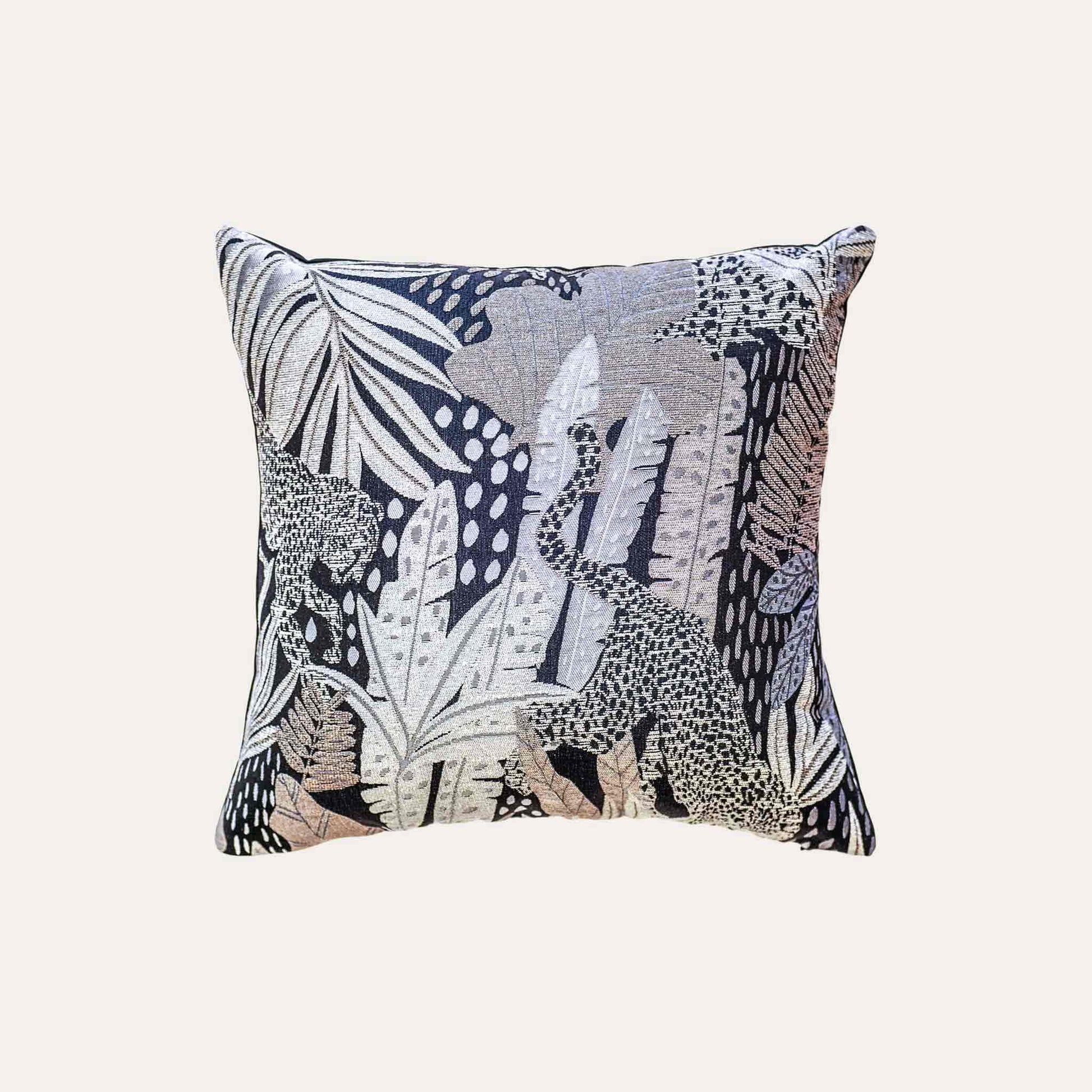 Black and gold jungle animal cushion cover.