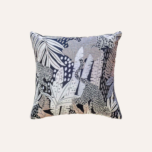 Black and gold jungle animal cushion cover.