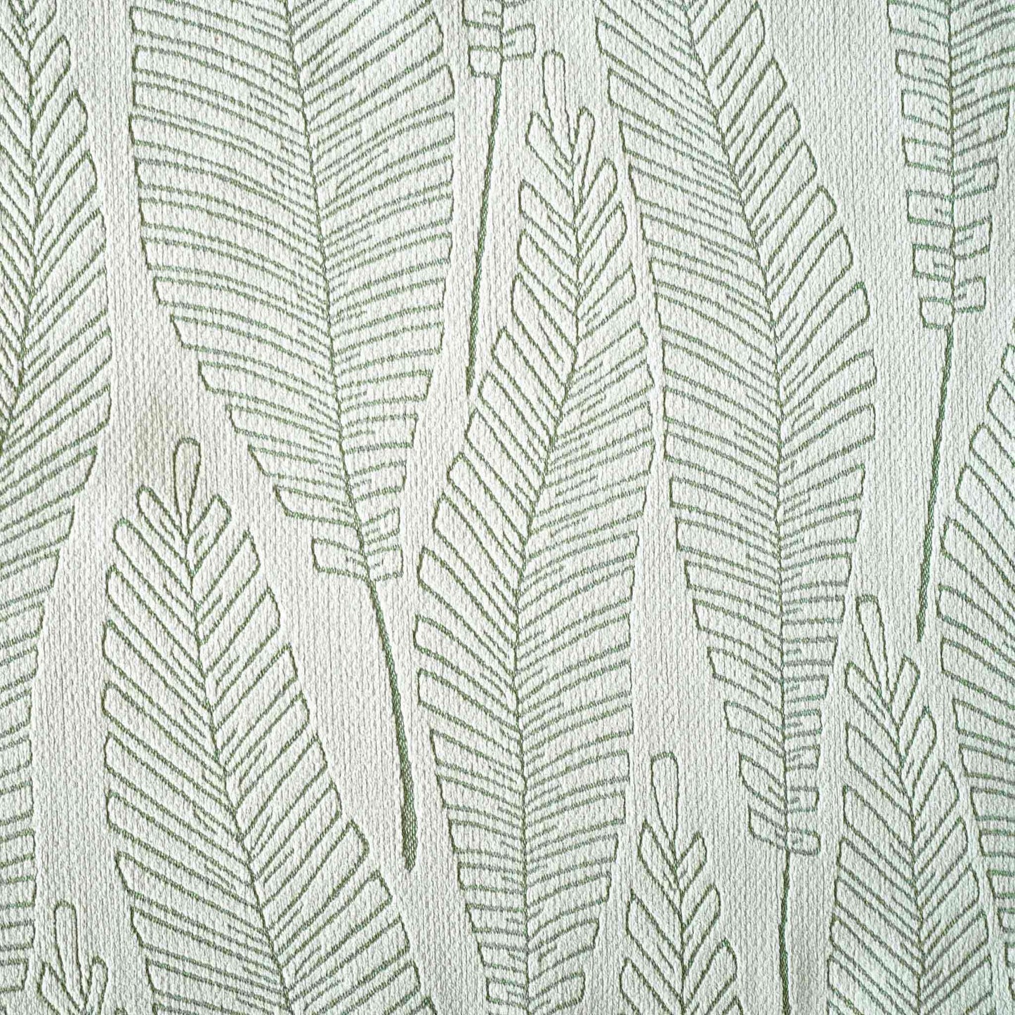 Vibrant green and white palm leaf jacquard cushion cover.