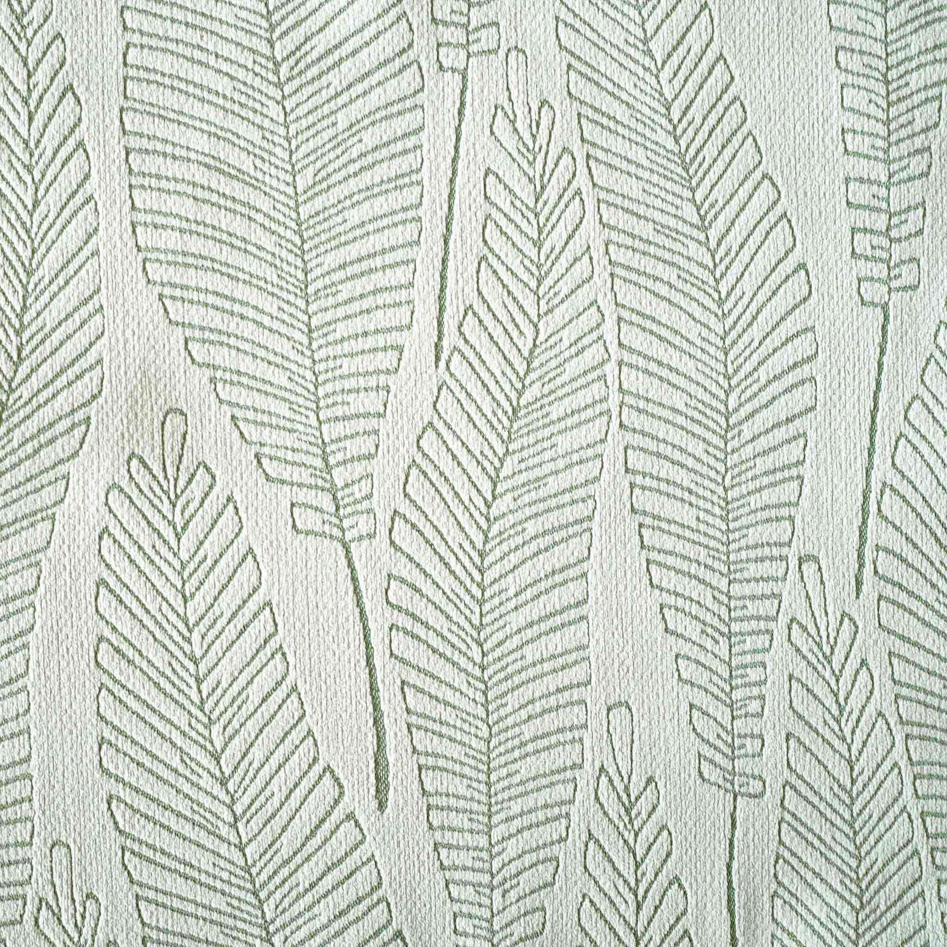 Vibrant green and white palm leaf jacquard cushion cover.