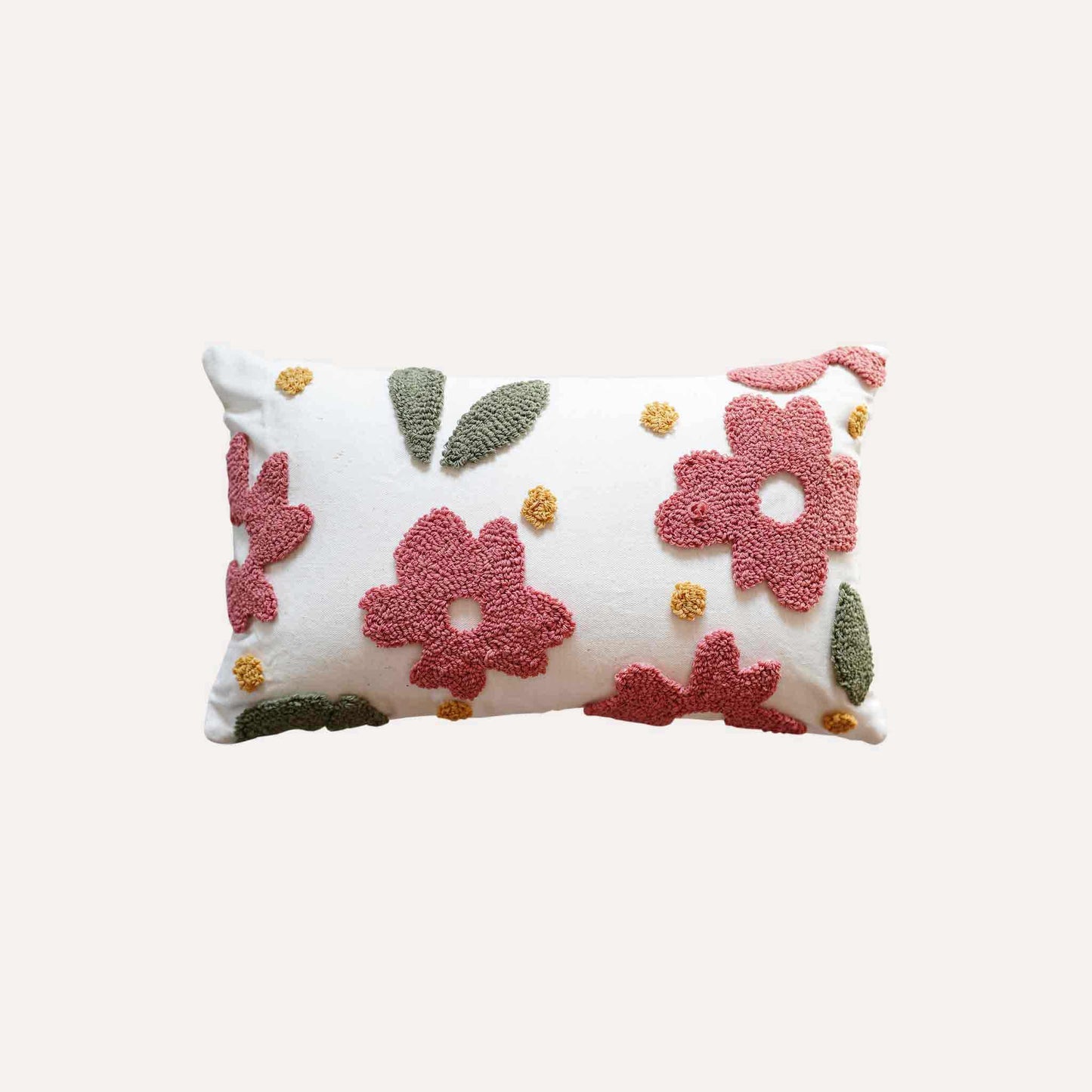 Tufted floral patterns lumbar cushion cover.