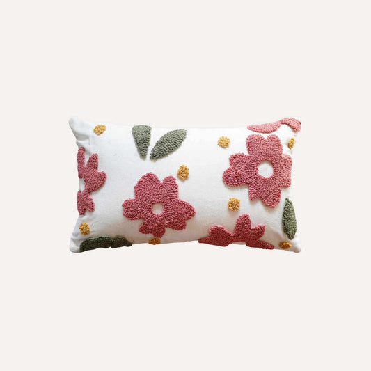 Tufted floral patterns lumbar cushion cover.