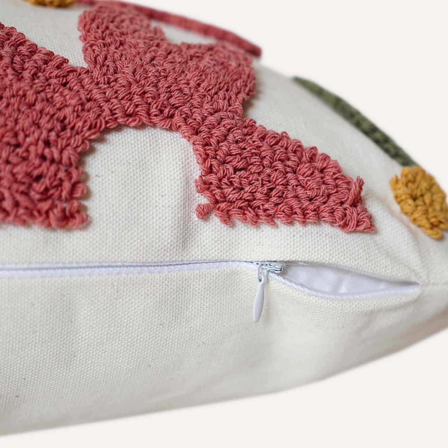 Tufted floral patterns lumbar cushion cover with invisible zipper.