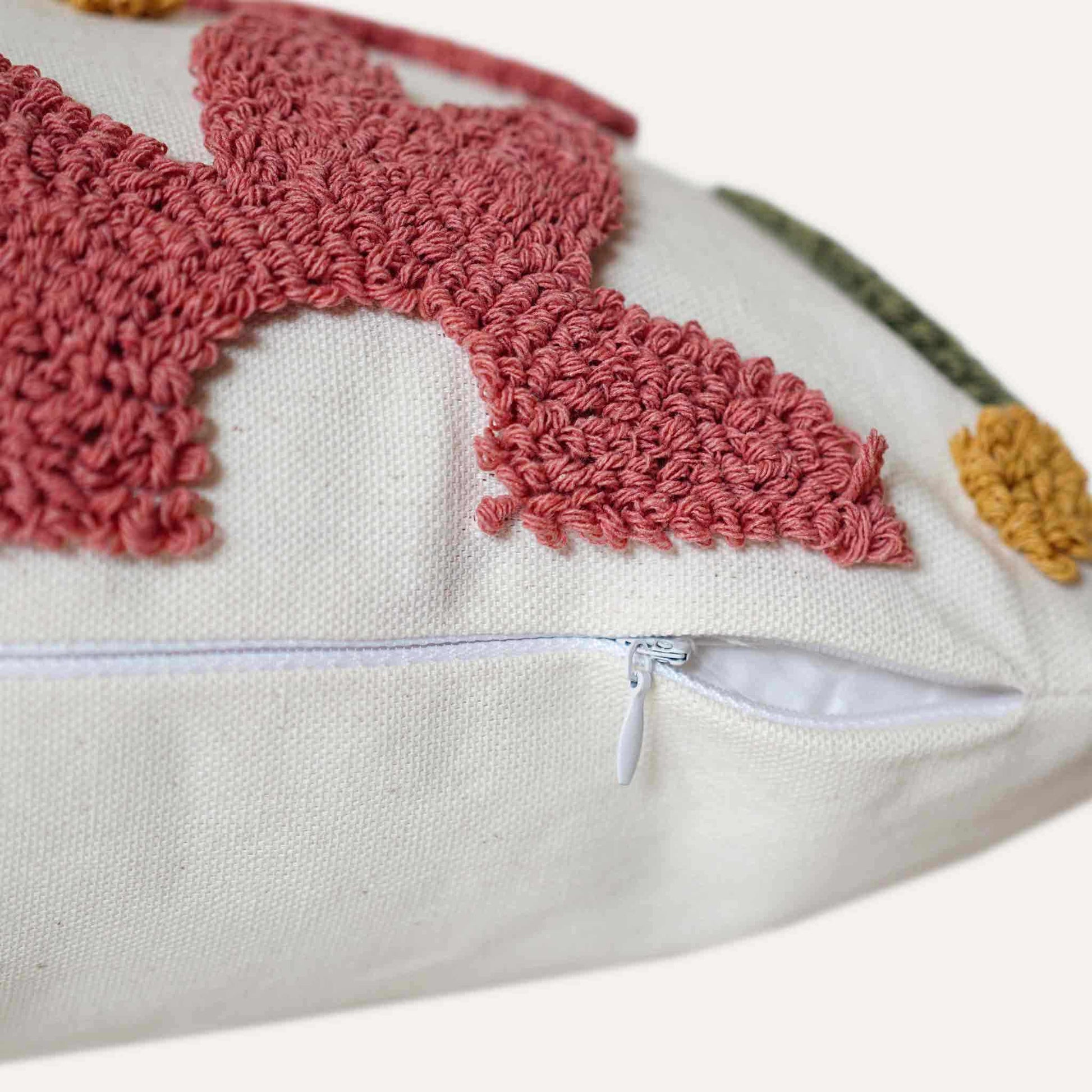 Tufted floral patterns lumbar cushion cover with invisible zipper.