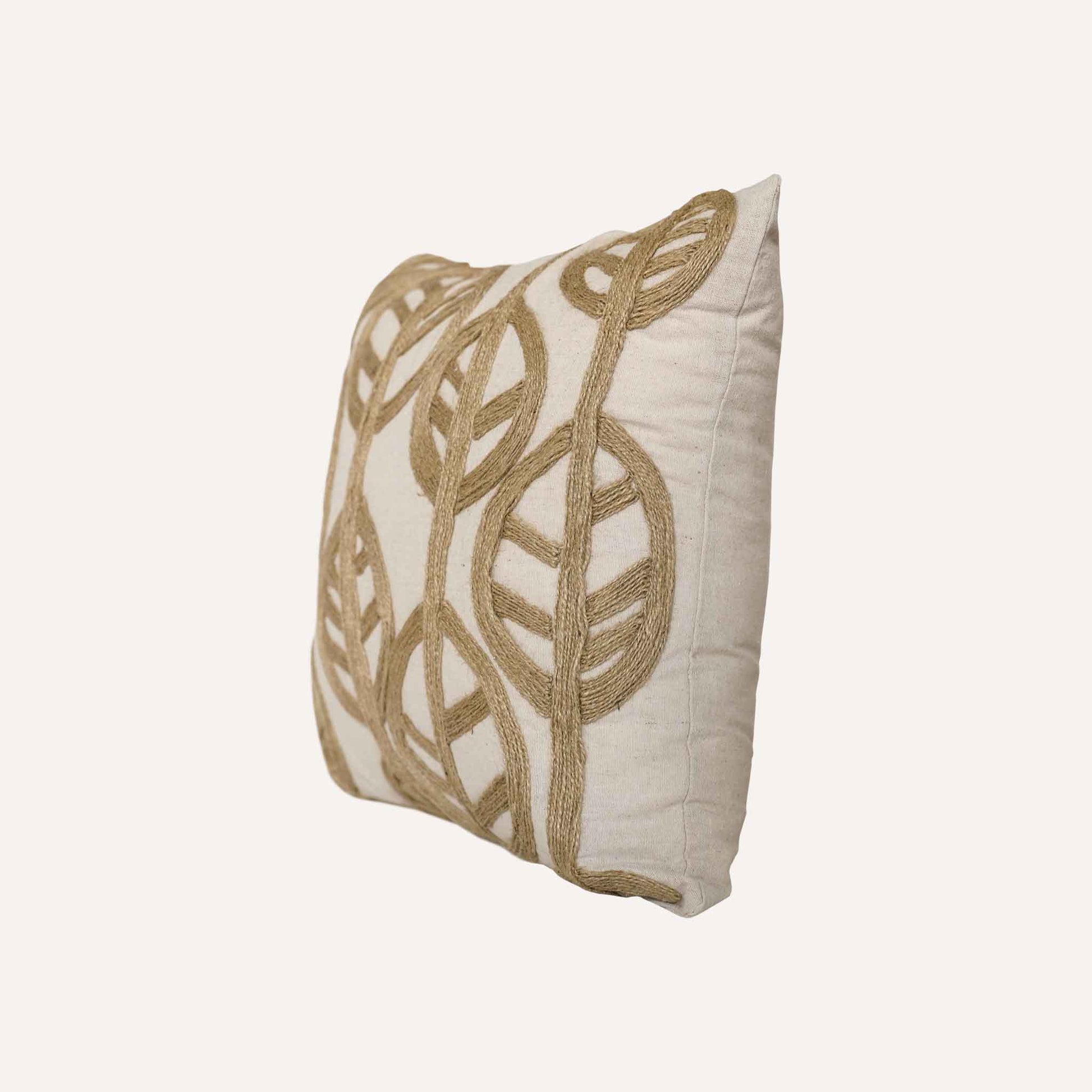The cushion features a decorative twine leaf design that combines natural beauty with comfort.
