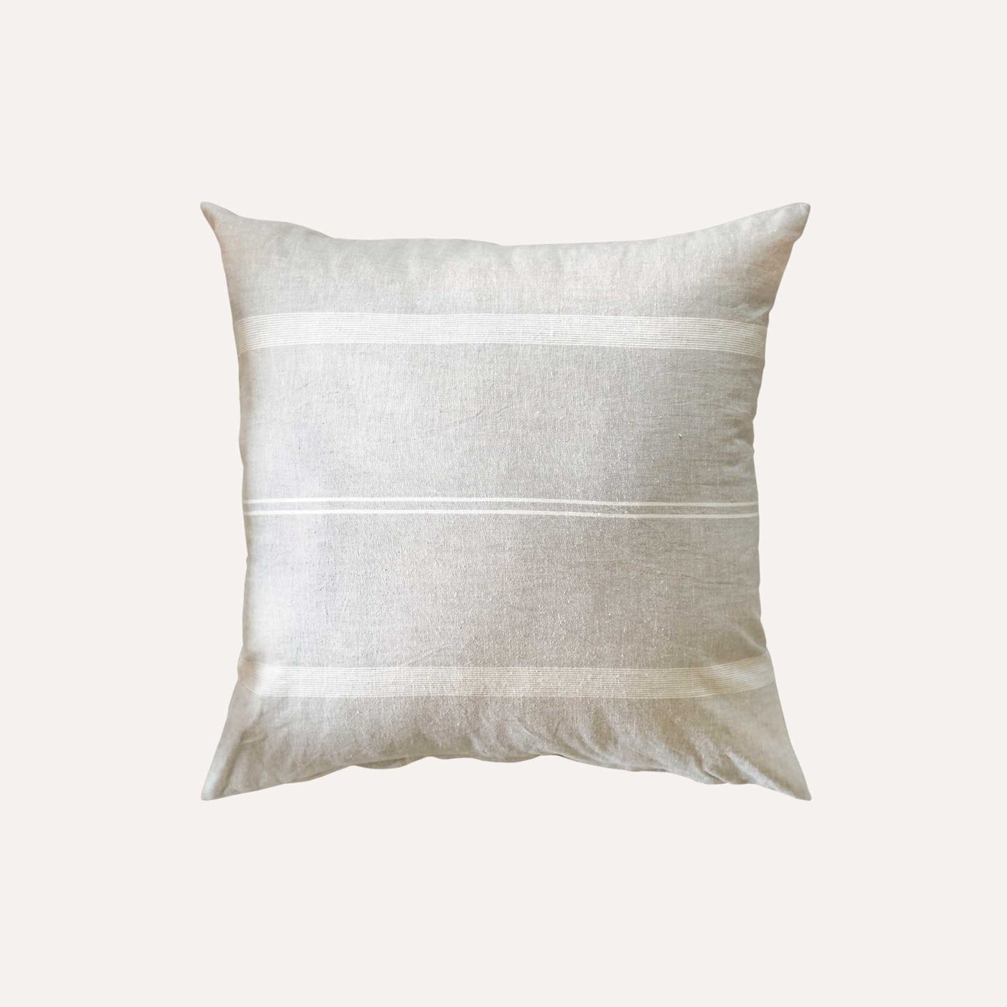 Simple light gray and white striped cotton linen cushion cover.