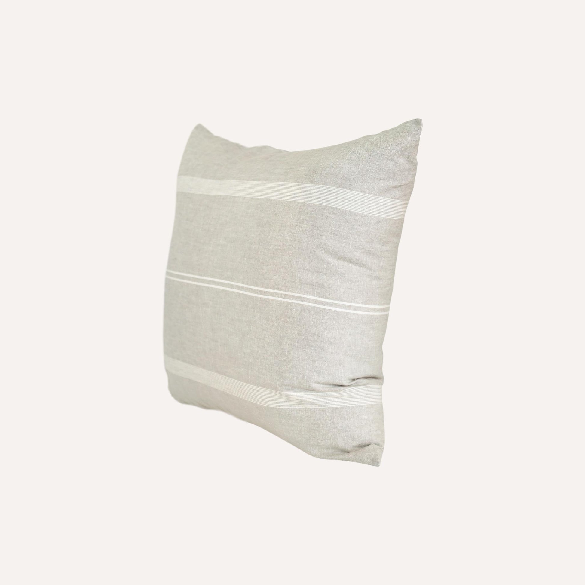 Simple light gray and white striped cotton linen cushion cover.